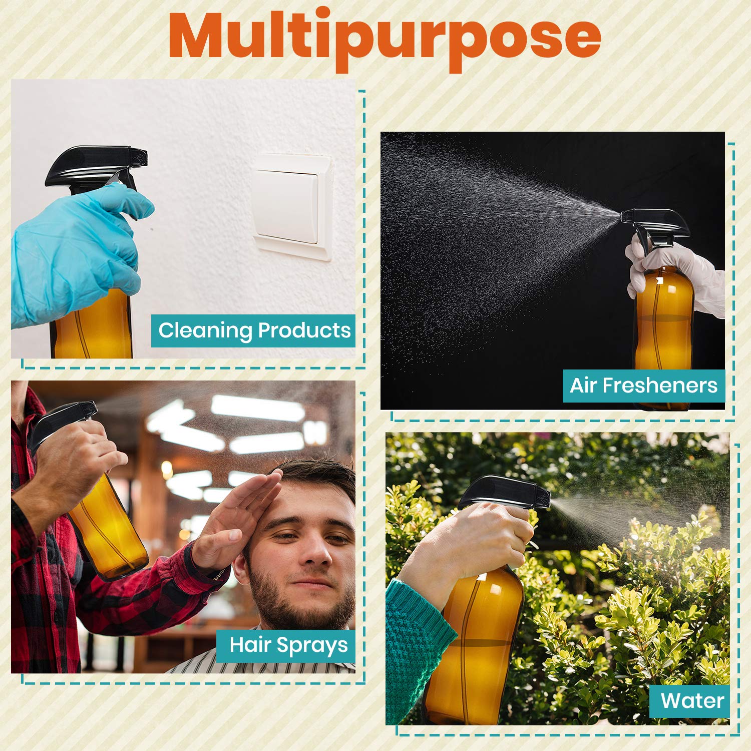Amber Glass Spray Bottles For Cleaning Solutions (4 Count)