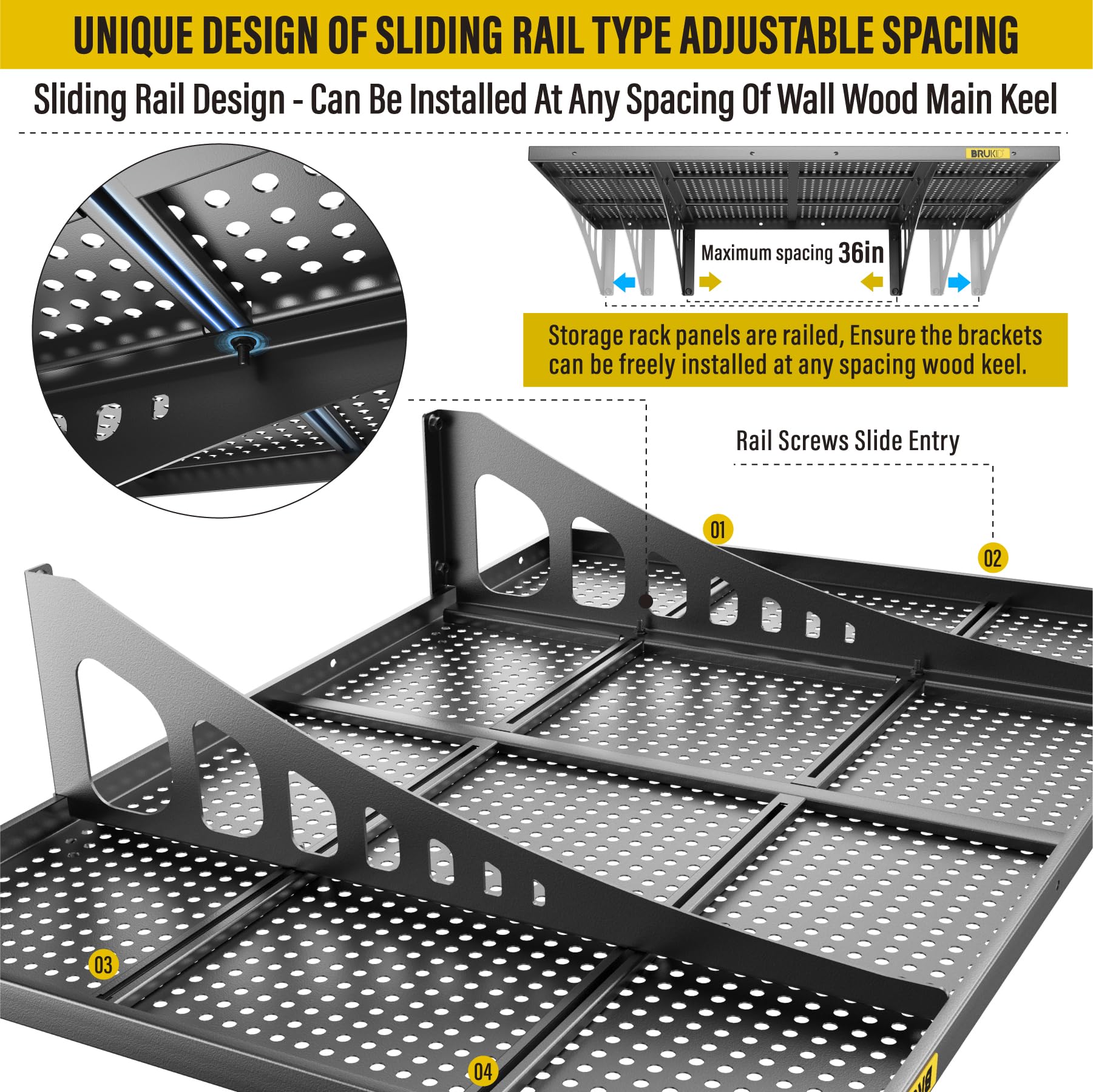 4Pack 2x3ft Adjustable Metal Garage Wall Shelving Heavy Duty Garage Storage Shelf Wall Mounted Black (4 Count)