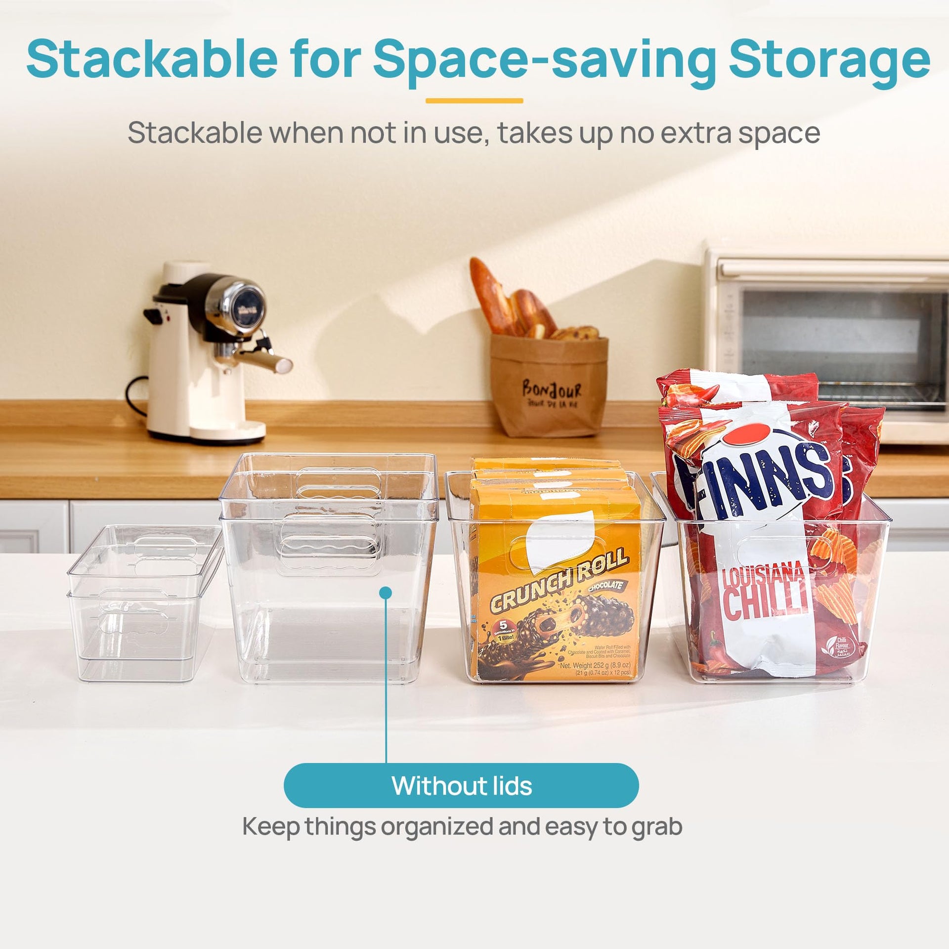 8 Pack Clear Storage Bins Set for Pantry Organizer (8 Count)