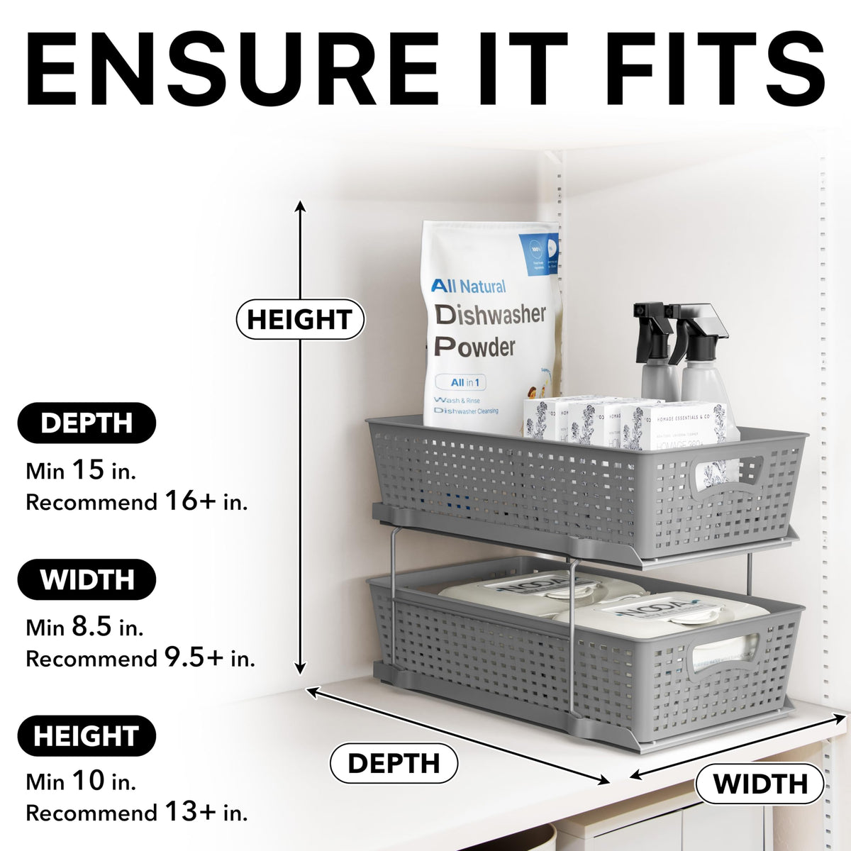 2 Tier Pull Out Sliding Drawer Under Sink Storage