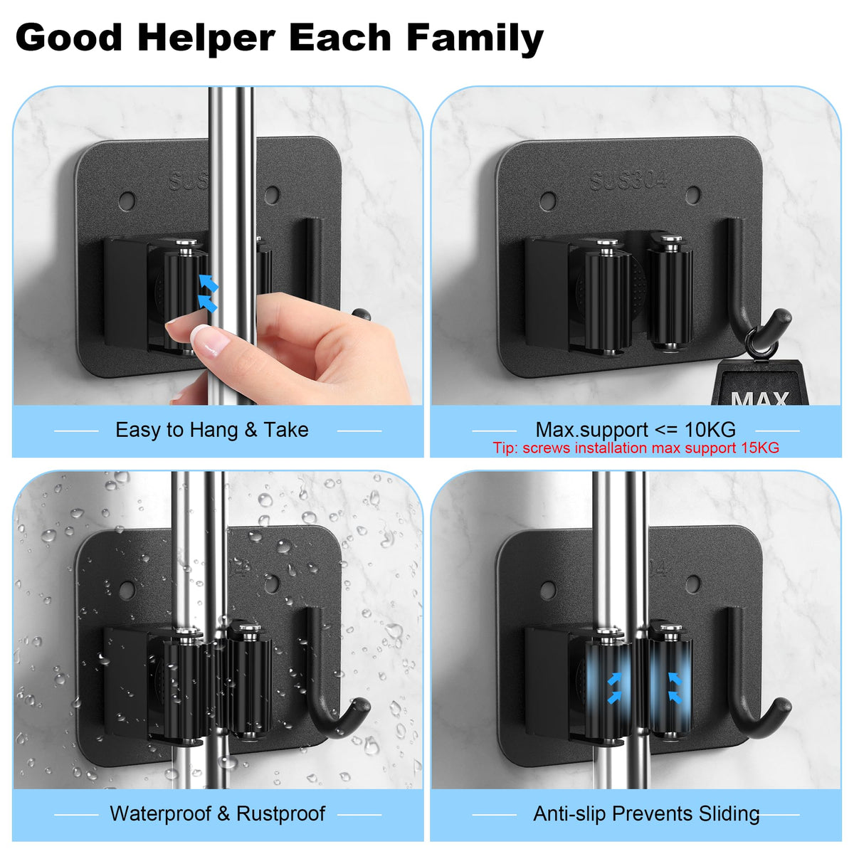 2 Pack Broom Holder Wall Mount (2 Count)