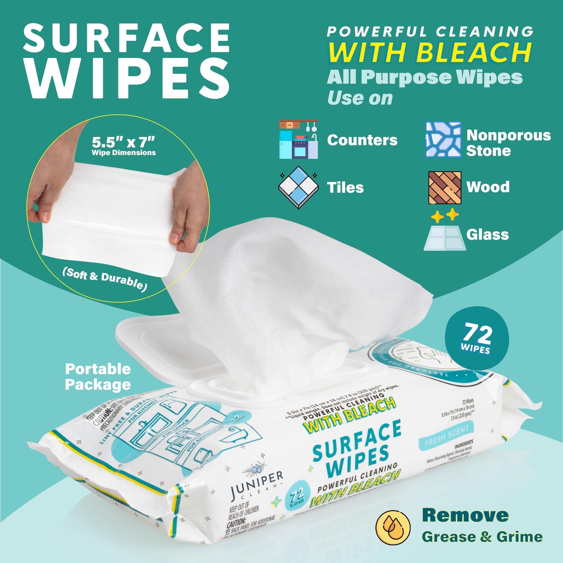 3 Pack Surface Cleaning Wipes with Bleach (216 Count) - ModHome Supplies