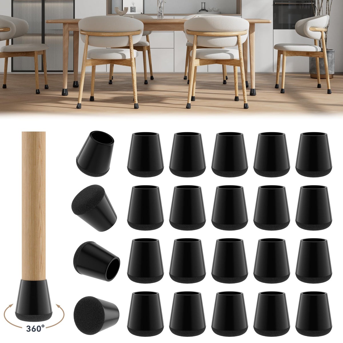 24PCS Extra Small Chair Leg Floor Protectors for Hardwood Floors