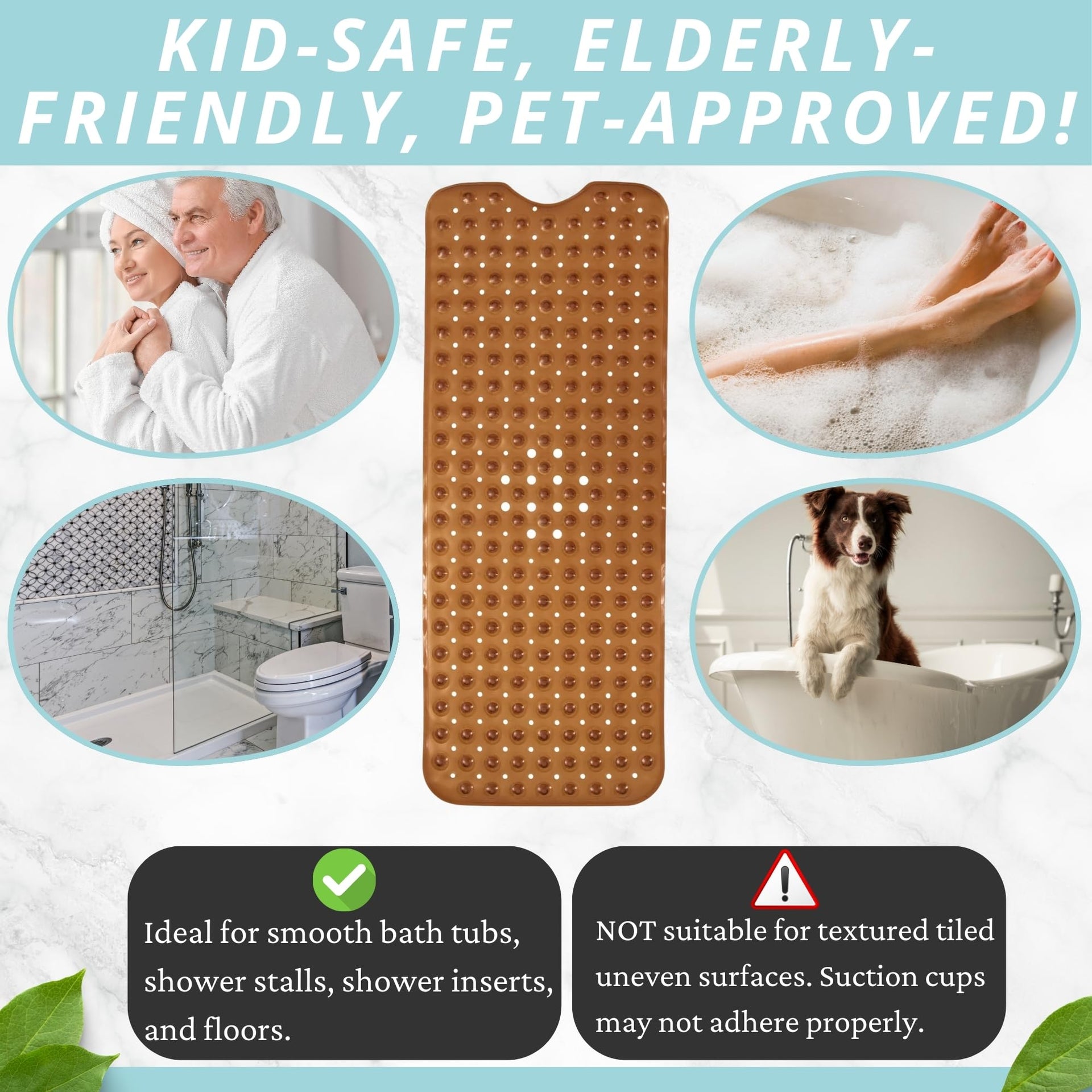 Non Slip Bath & Shower Mat 40x16 Extra Long