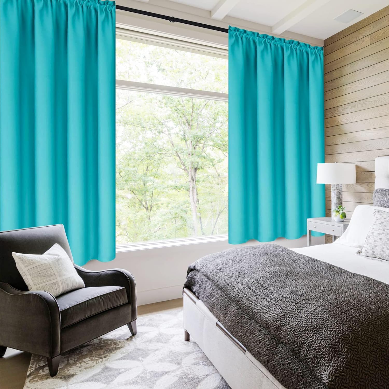 Short Blackout Curtains 60 x 36 Inch for Kitchen RV Bunk Turquoise (2 Count)
