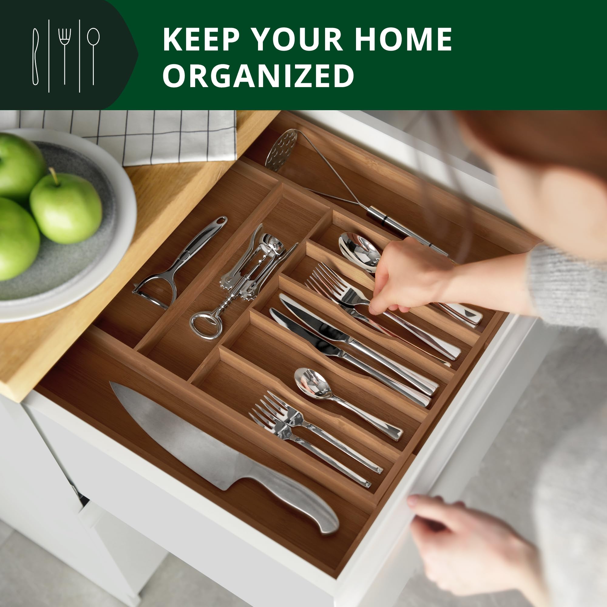 Luxury Bamboo Kitchen Drawer Organizer