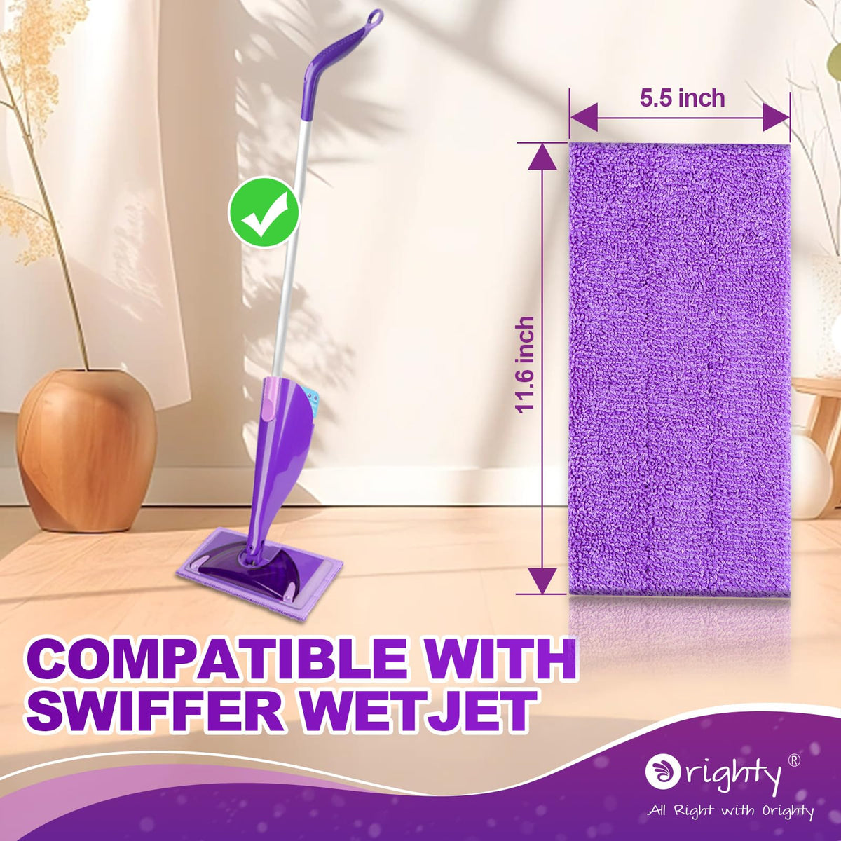 Microfiber Mop Pads Compatible with Swiffer Wet Jet (12 Count)