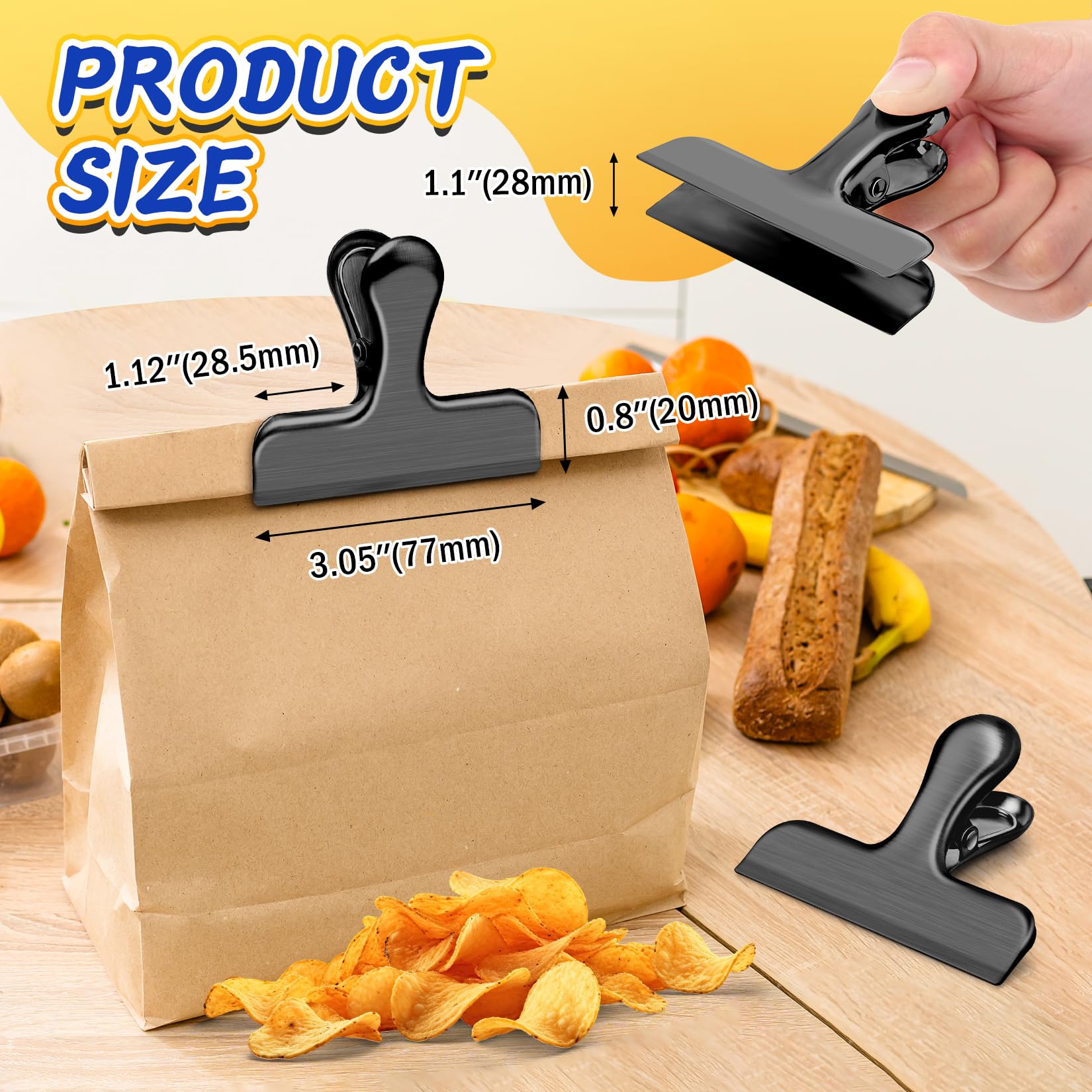 12 Pack Stainless Steel Chip Clips (12 Count)