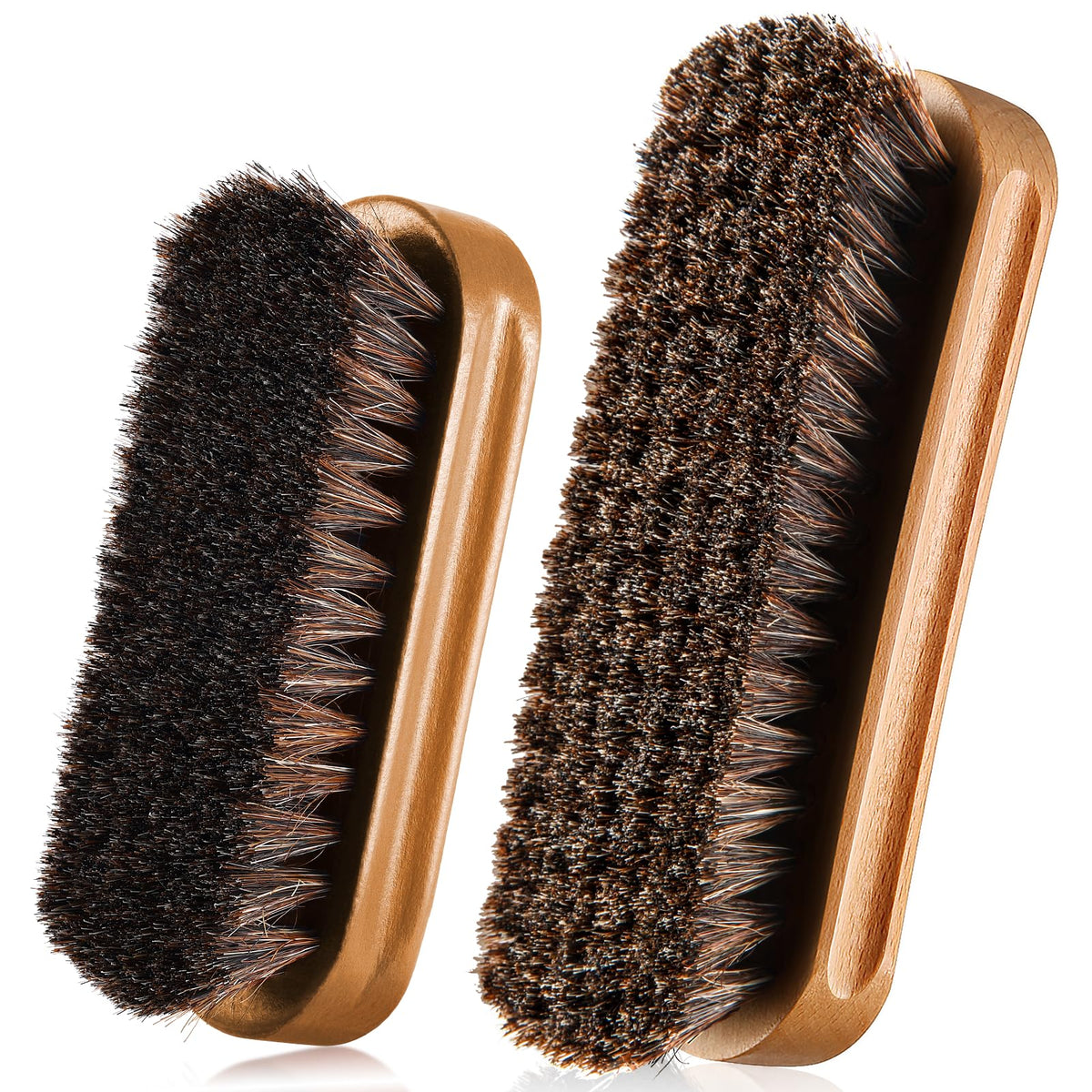 2 Pcs Horsehair Shine Shoes Brush Kit Polish Dauber Applicators Cleaning Leather Shoes Boots Care Brushes Suede Cleaner Brush (5.5 Count)