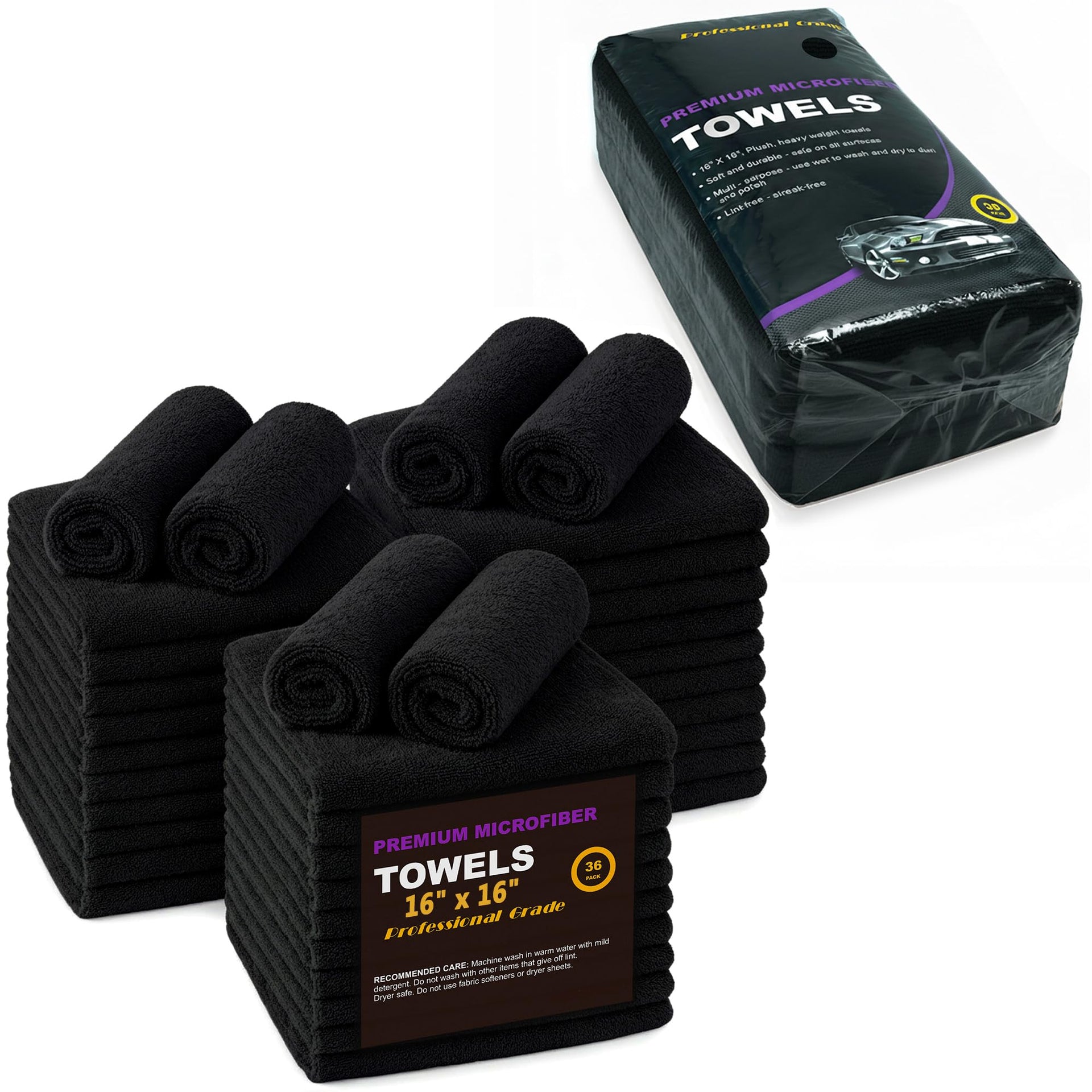 Black Microfiber Cleaning Towels (36 Count)