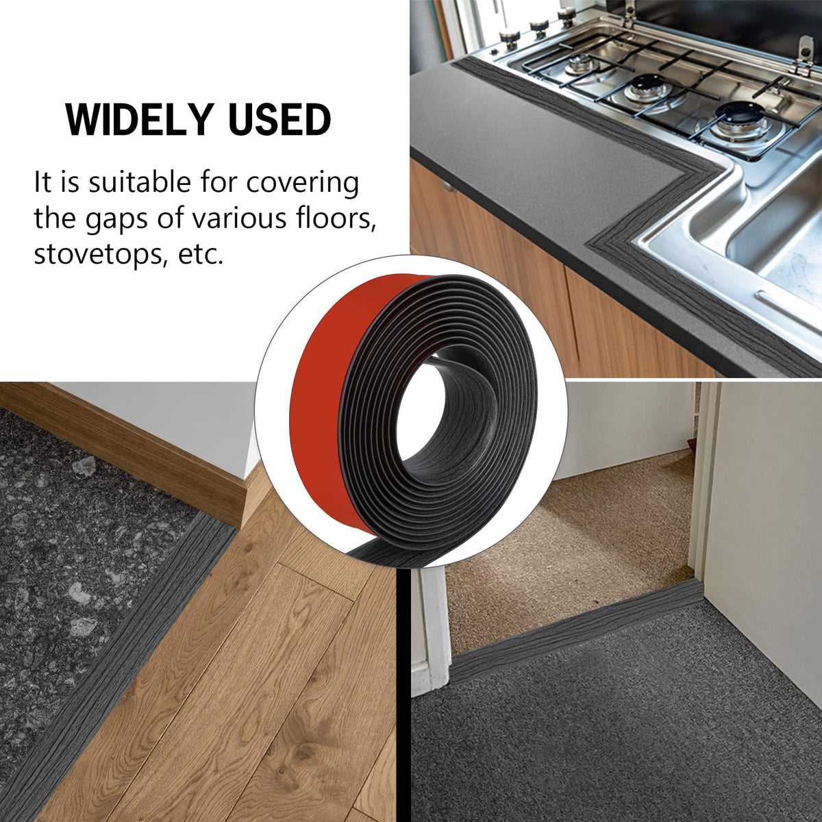 10Ft Floor Transition Strip Self Adhesive Vinyl Cover Floor Strip Flat Divider Transition Strip Wood Grain Design for Laminate Floor Gaps and Doorway Transitions (10 Foot)