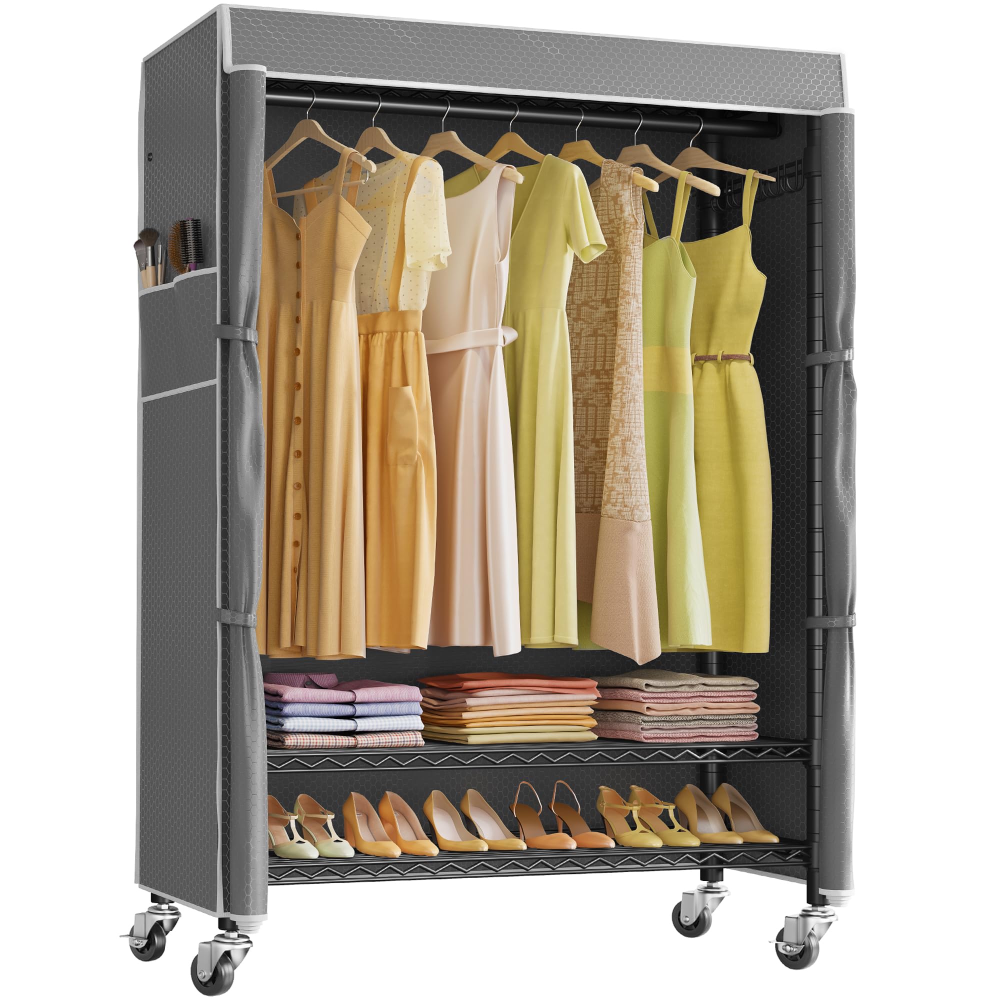 R3C Plus Portable Closet for Hanging Clothes Rolling Rack with Cover