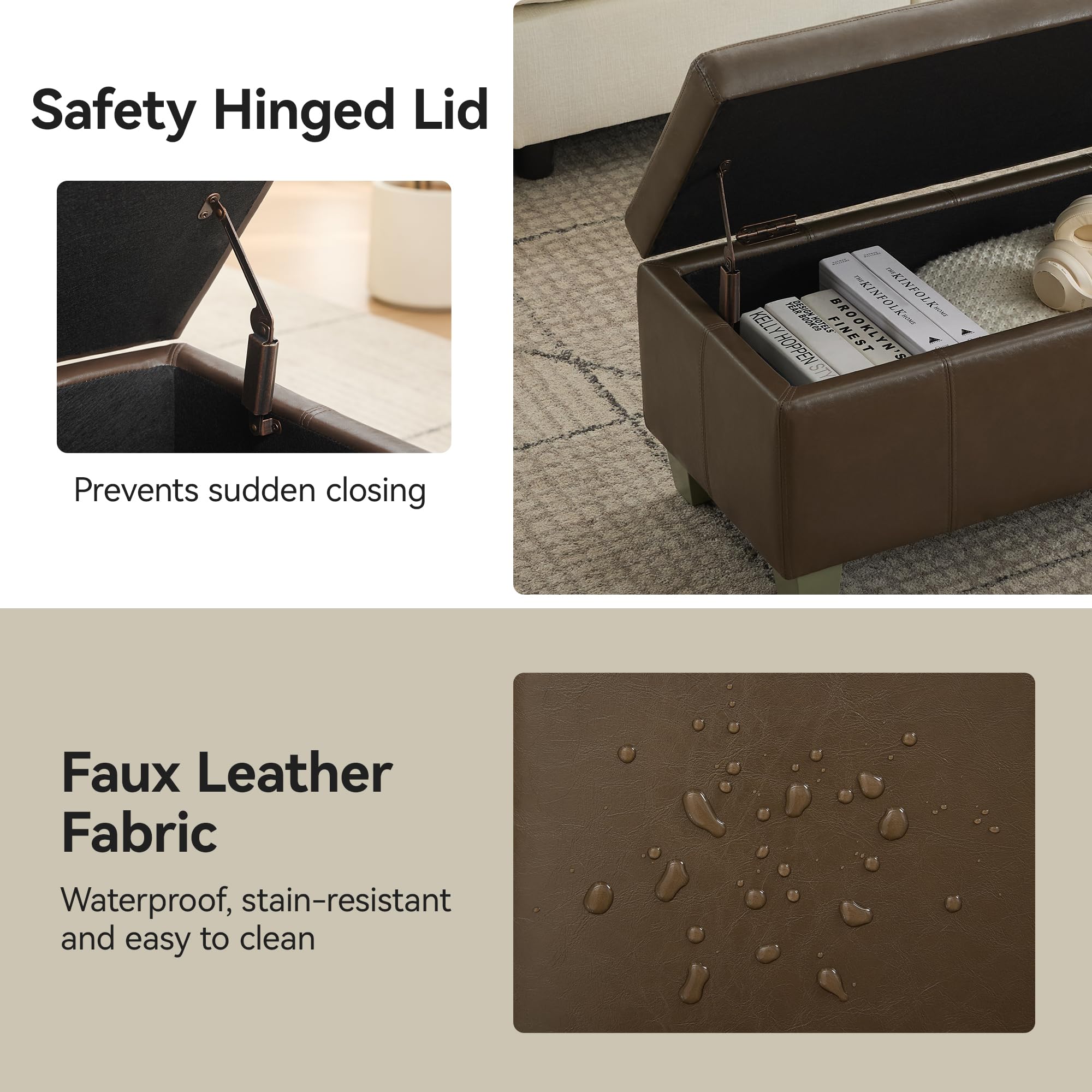 41" Faux Leather Storage Ottoman
