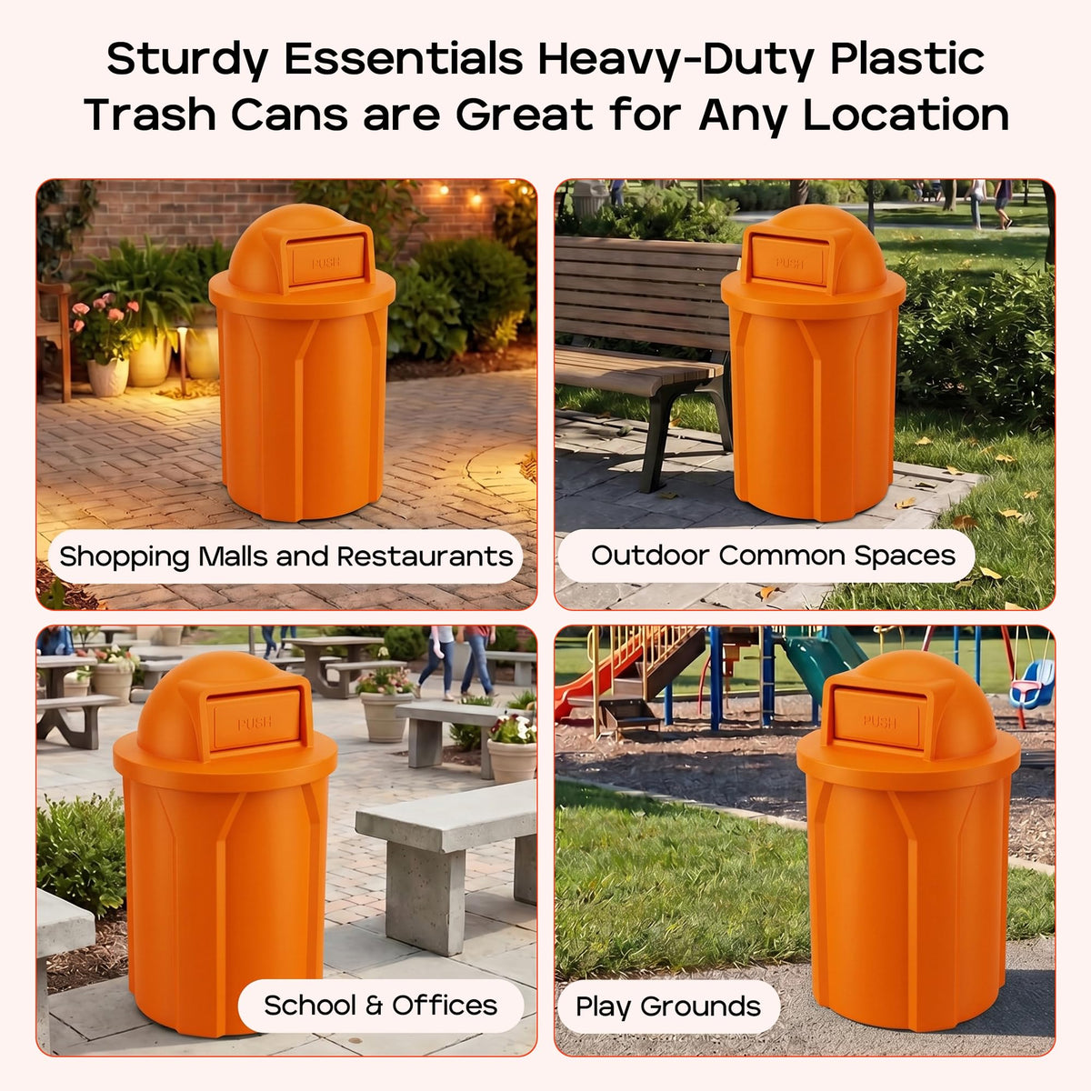 Campus Collection 42 Gallon Plastic Commercial Garbage Can with Push Lid