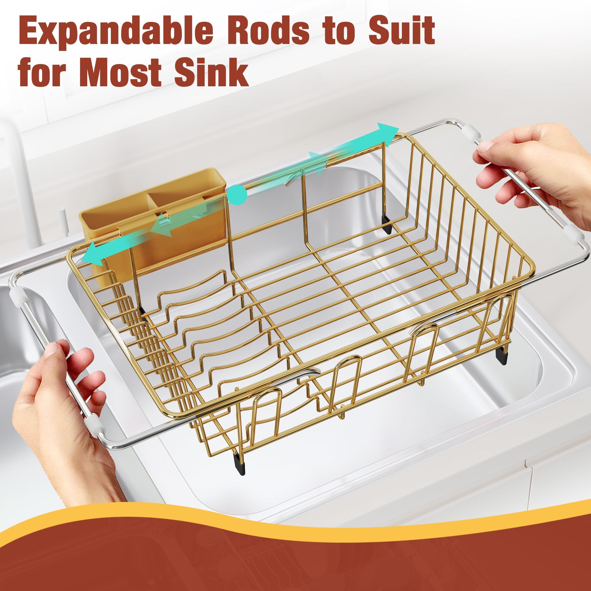 Gold Dish Drying Rack in Sink