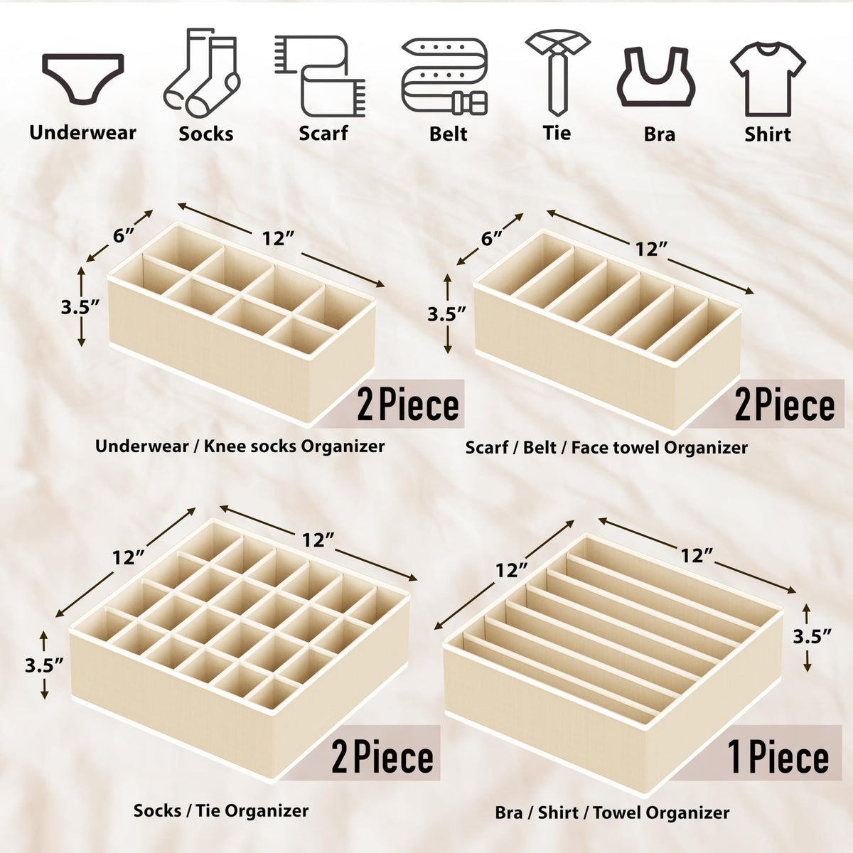 Closet Underwear Organizer Drawer Divider Assorted 7 pcs (7 Count)