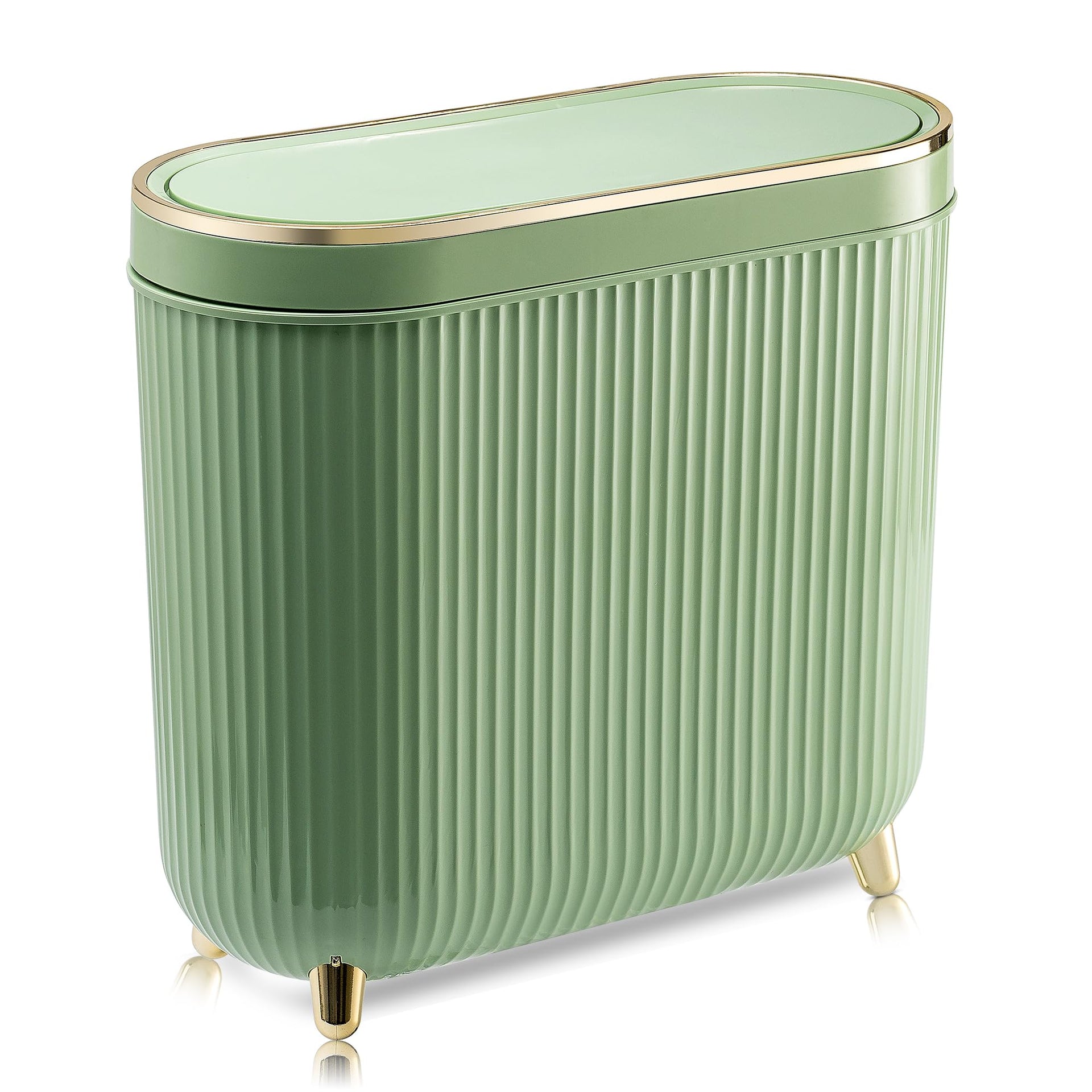 Bathroom Trash Can with Lid 3.2 Gallon Narrow Trash Can Small Plastic Trash Bin 12 Liter with Press Type Lid for Bedroom Bathroom