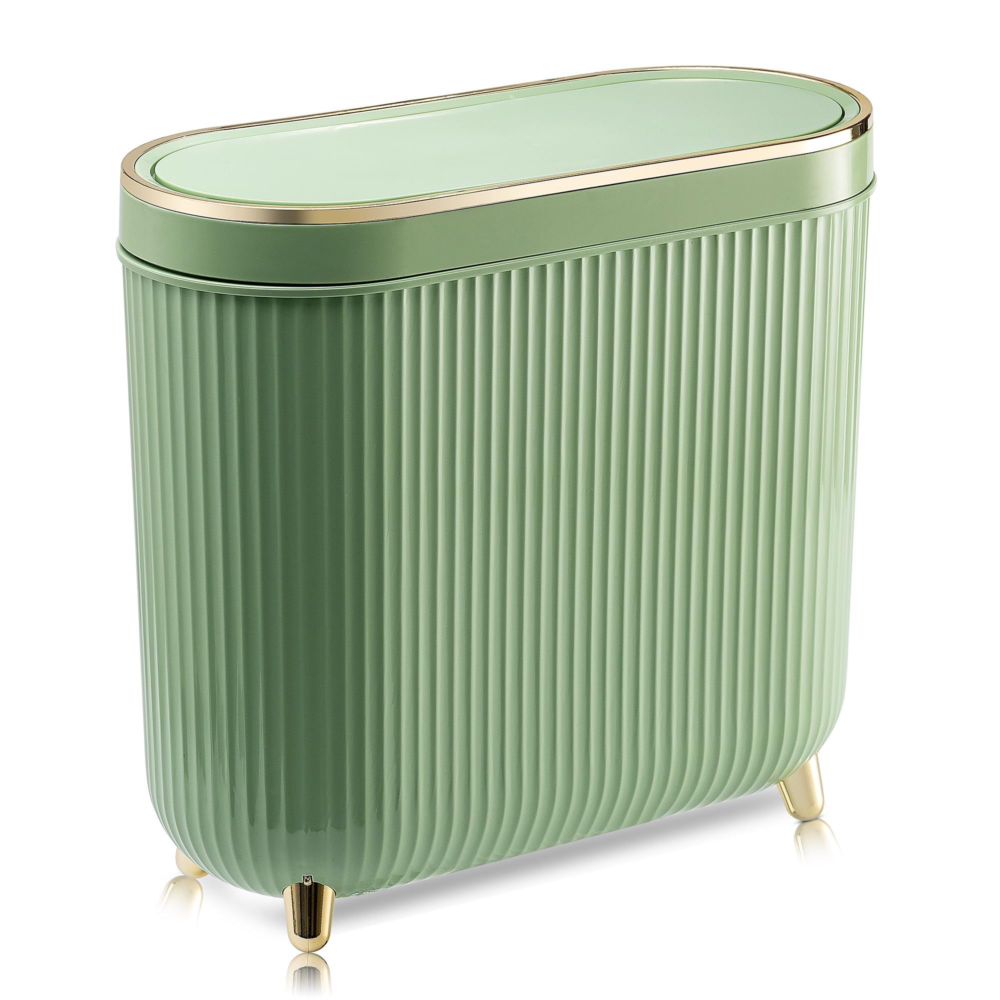Bathroom Trash Can with Lid 3.2 Gallon Narrow Trash Can Small Plastic Trash Bin 12 Liter with Press Type Lid for Bedroom Bathroom
