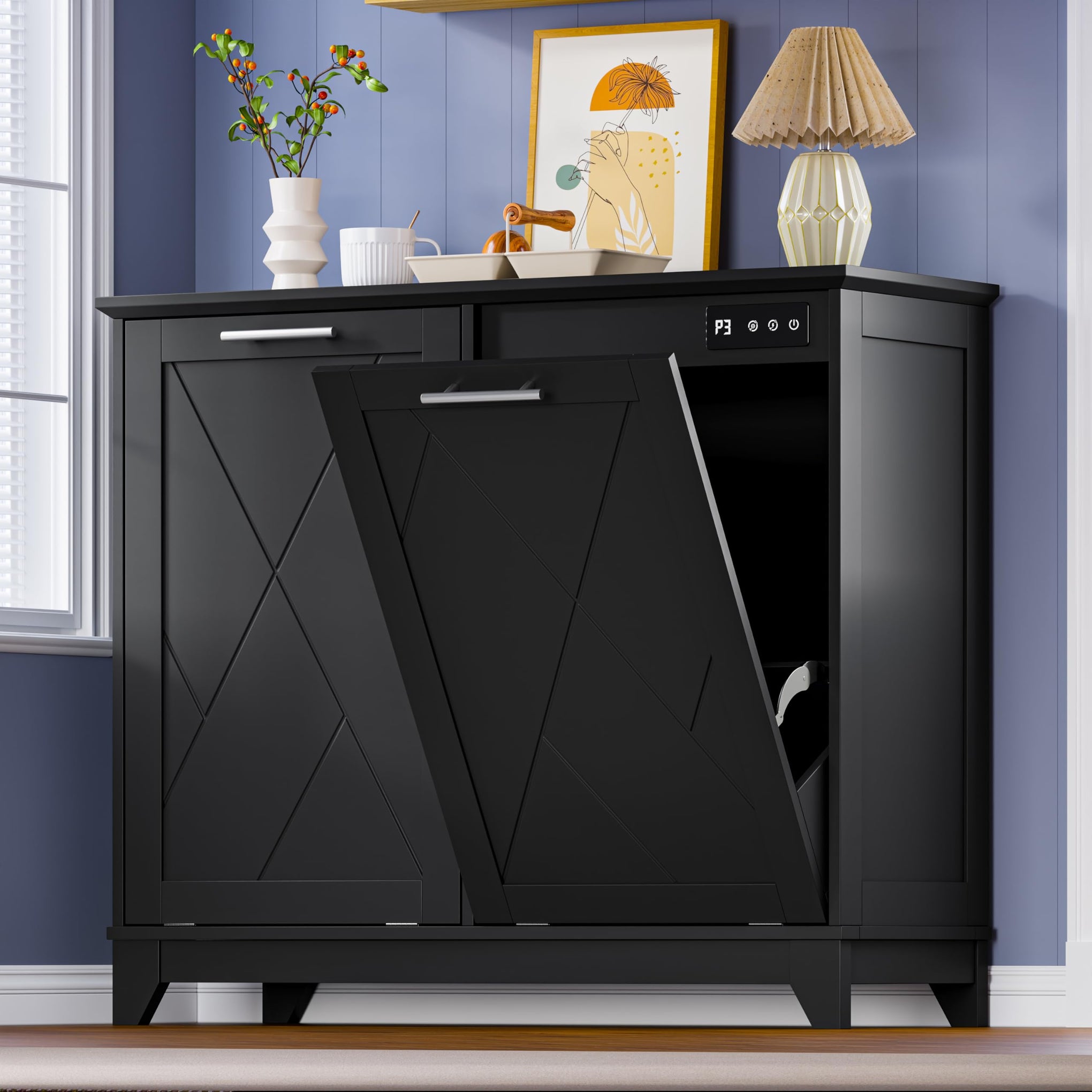 Tilt Out Trash Can Cabinet for 2 Bins