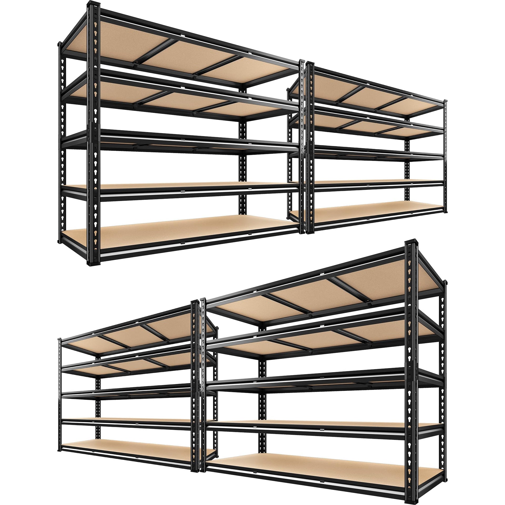 48" W Garage Shelving 3080LBS Storage Shelves 5 Tier Industrial Shelving Adjustable Metal Storage Shelves for Garage (4 Count)