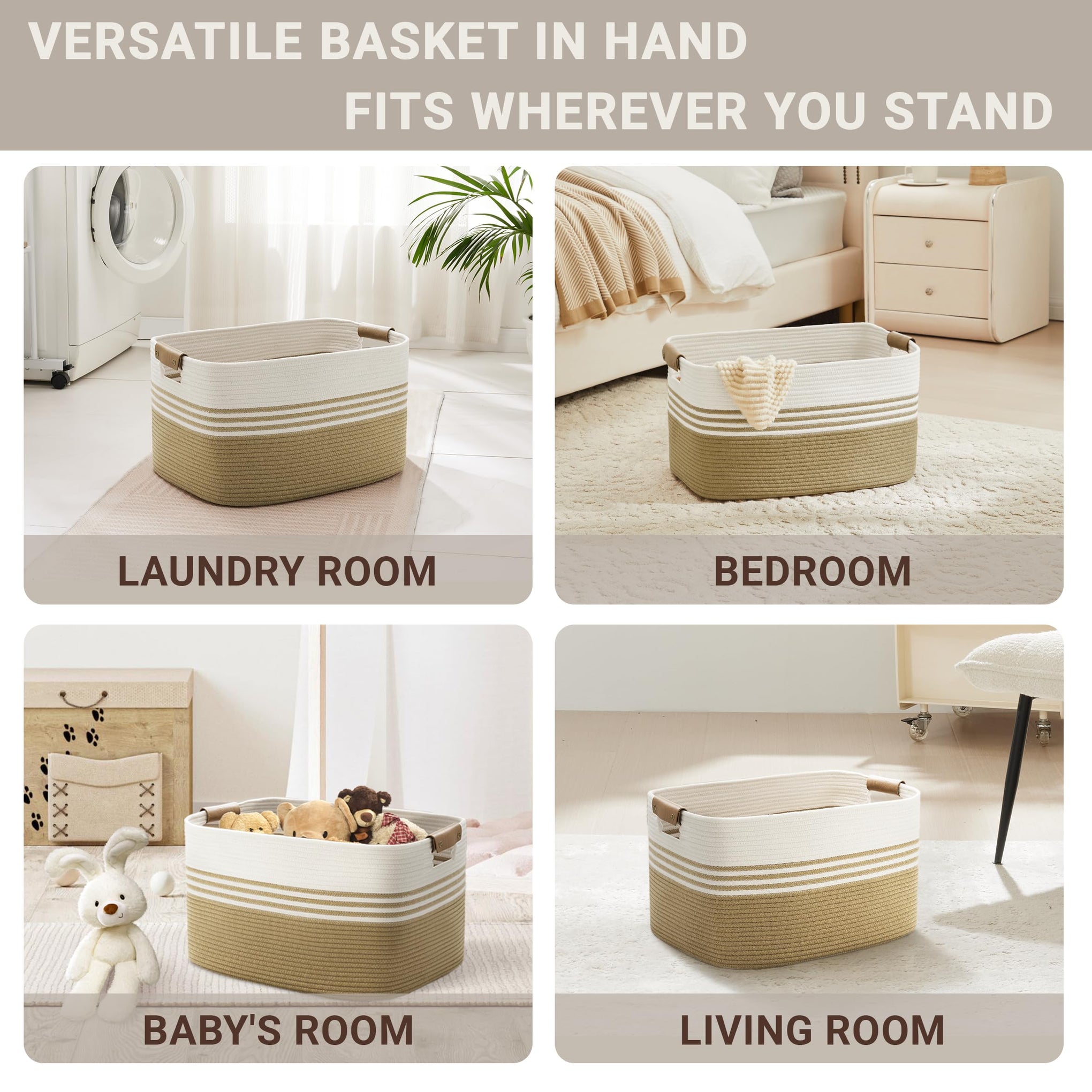 45L Small Woven Laundry Basket Hamper with Leather Handles - ModHome Supplies