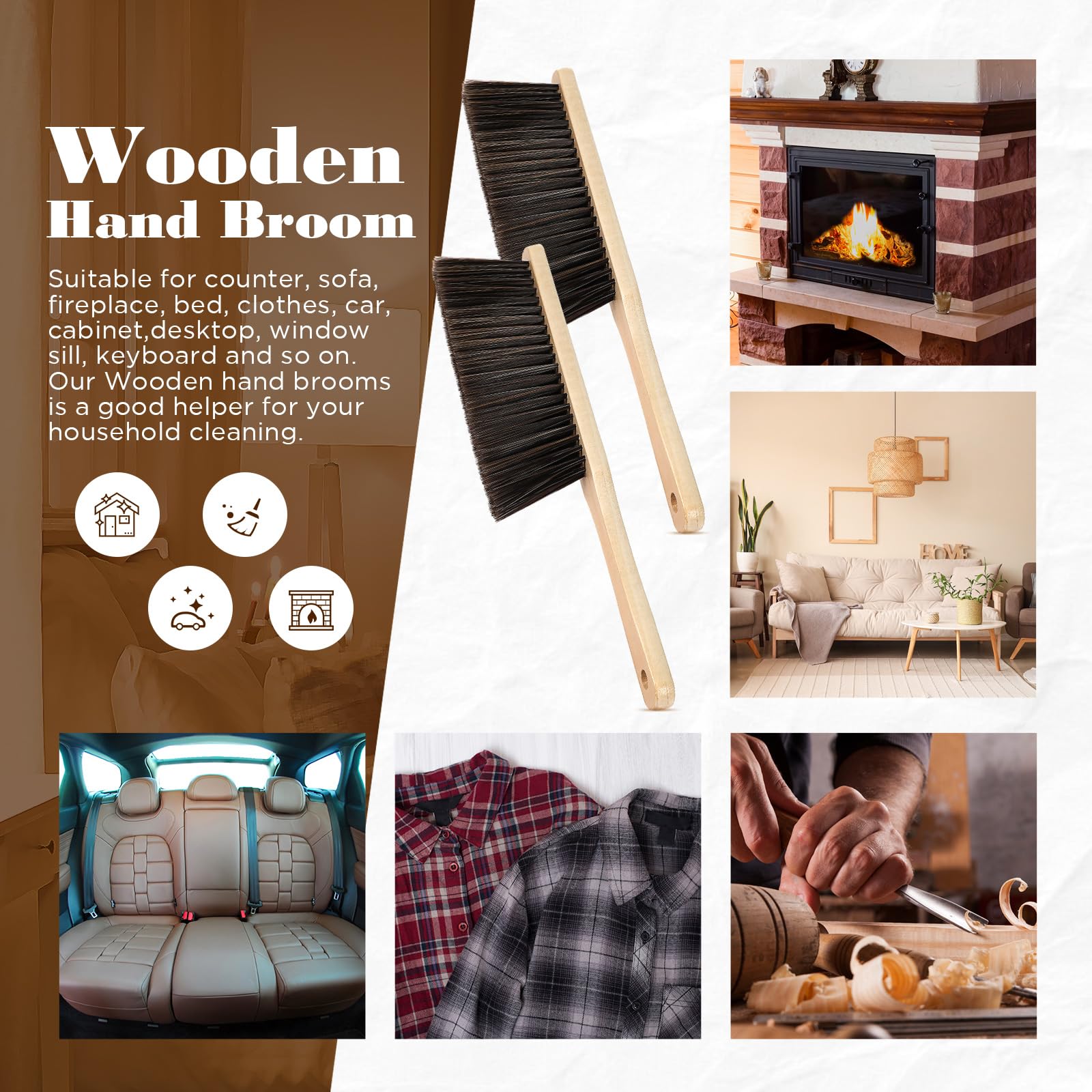 24 Pieces Wooden Dust Brush Bulk Hand Broom Bench Soft Bristle Cleaning Outdoor Furniture Brushes with Long Wood Handle for Cleaning Car Bed Sofa Fireplace Couch Clothes (24 Count)