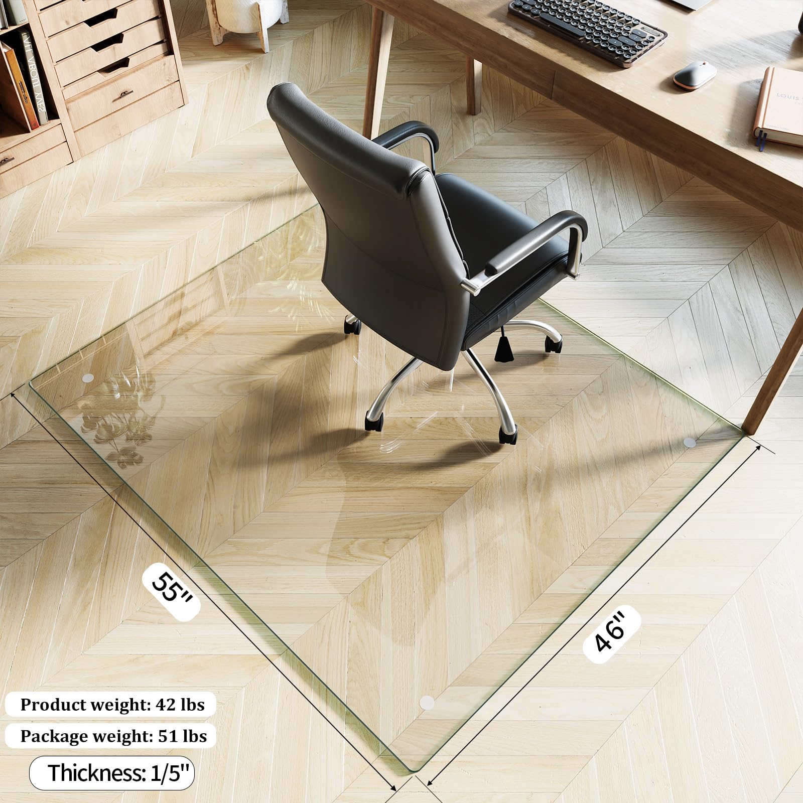 46" x 55" Office Chair Mat for Hardwood Floors & Carpets