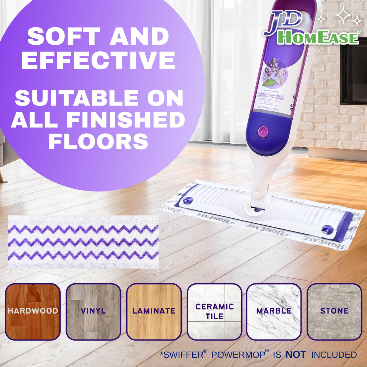 48 Pack Microfiber Disposable Pads for Swiffer PowerMop Multi (48 Count)