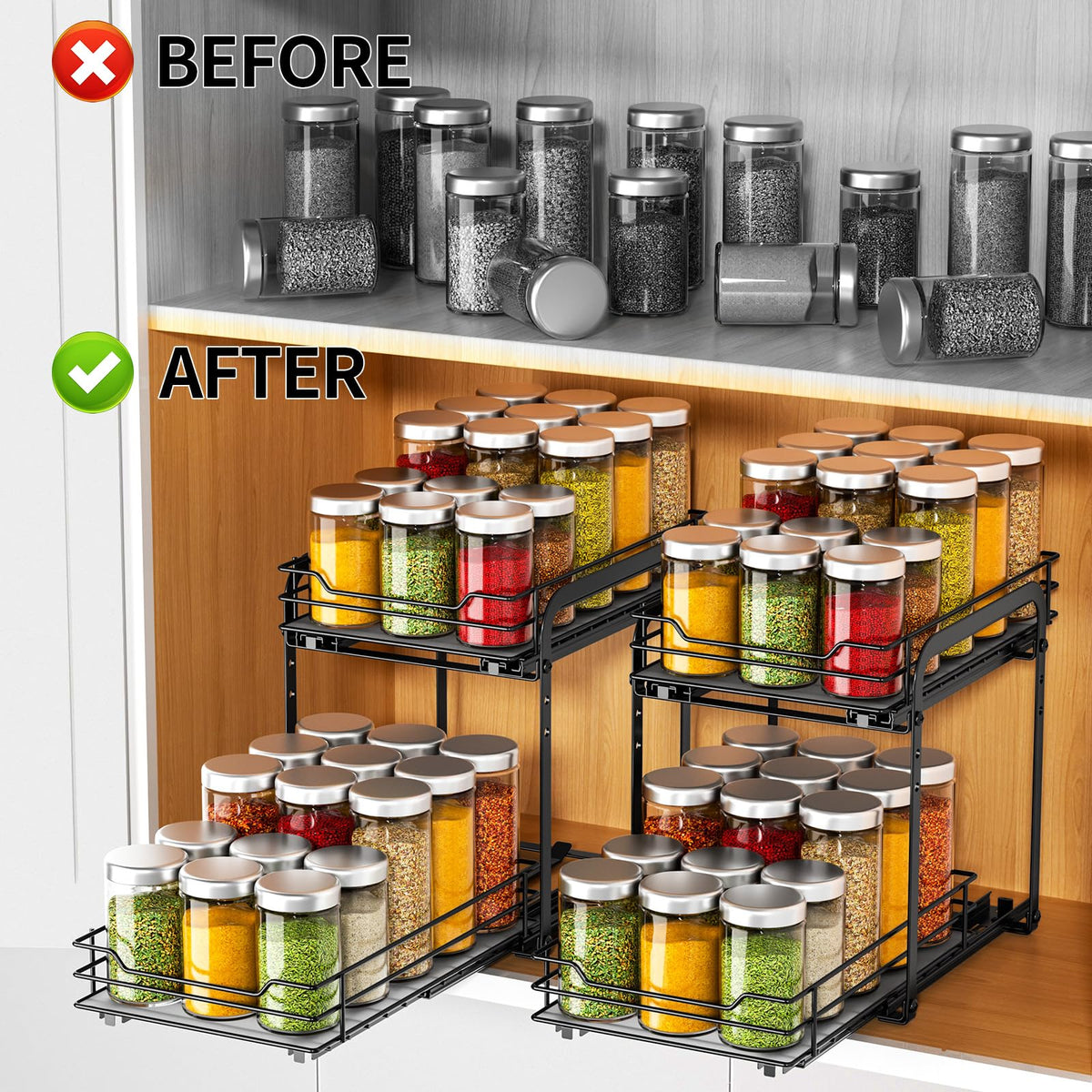 2 Tier Pull Out Spice Rack for Cabinet