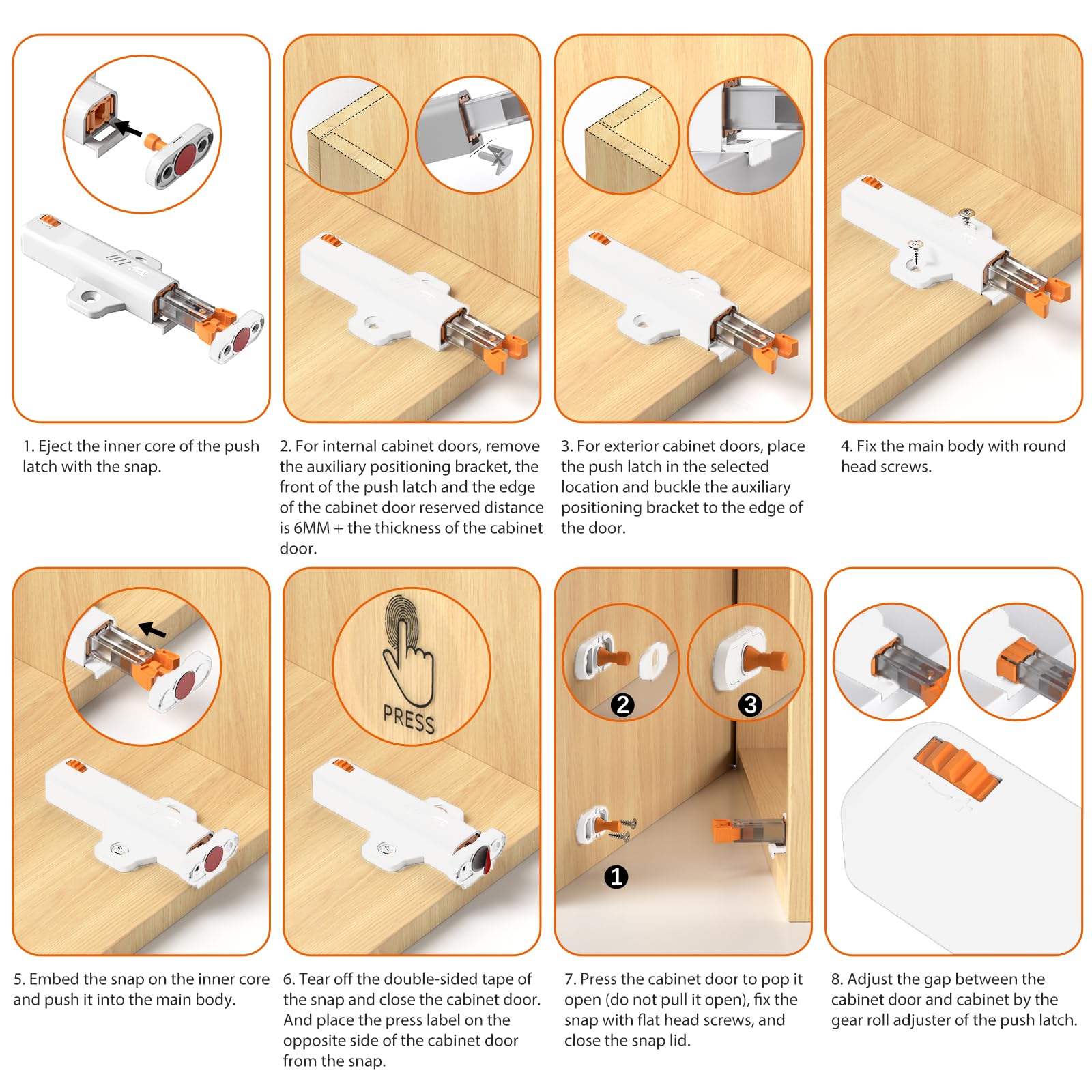 Push to Open Door Catches Heavy Duty 2 Pack Push Opener Door Latch for Cupboard White Touch Open Latches for Closet Closing Wardrobe Closure Spring Push Latch (2 Count)