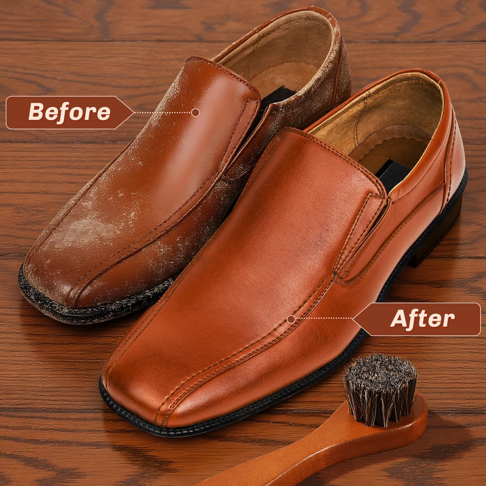 4 Pcs Horsehair Shine Shoes Brush Kit Polish Dauber Applicators Cleaning Leather Shoes Boots Care Brushes Suede Cleaner Brush with Microfiber Shoe Cloth