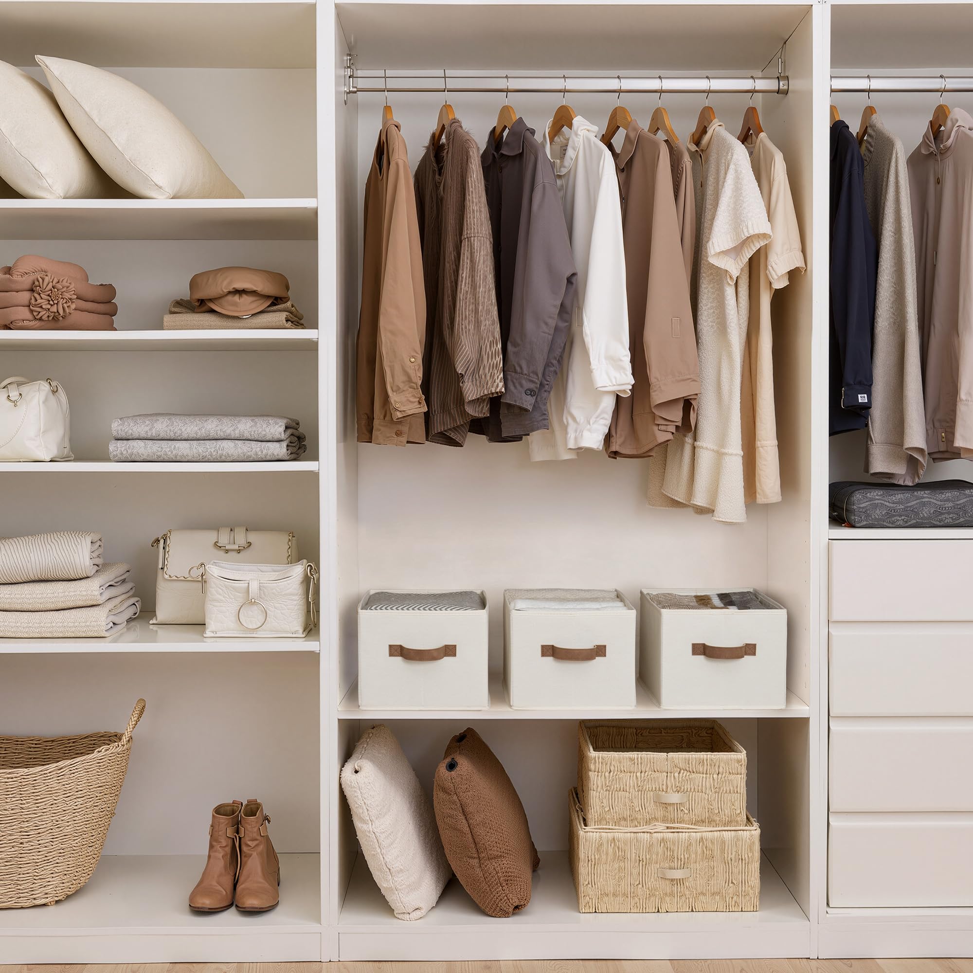 Closet Storage Bins with PU Handles (3 Count)