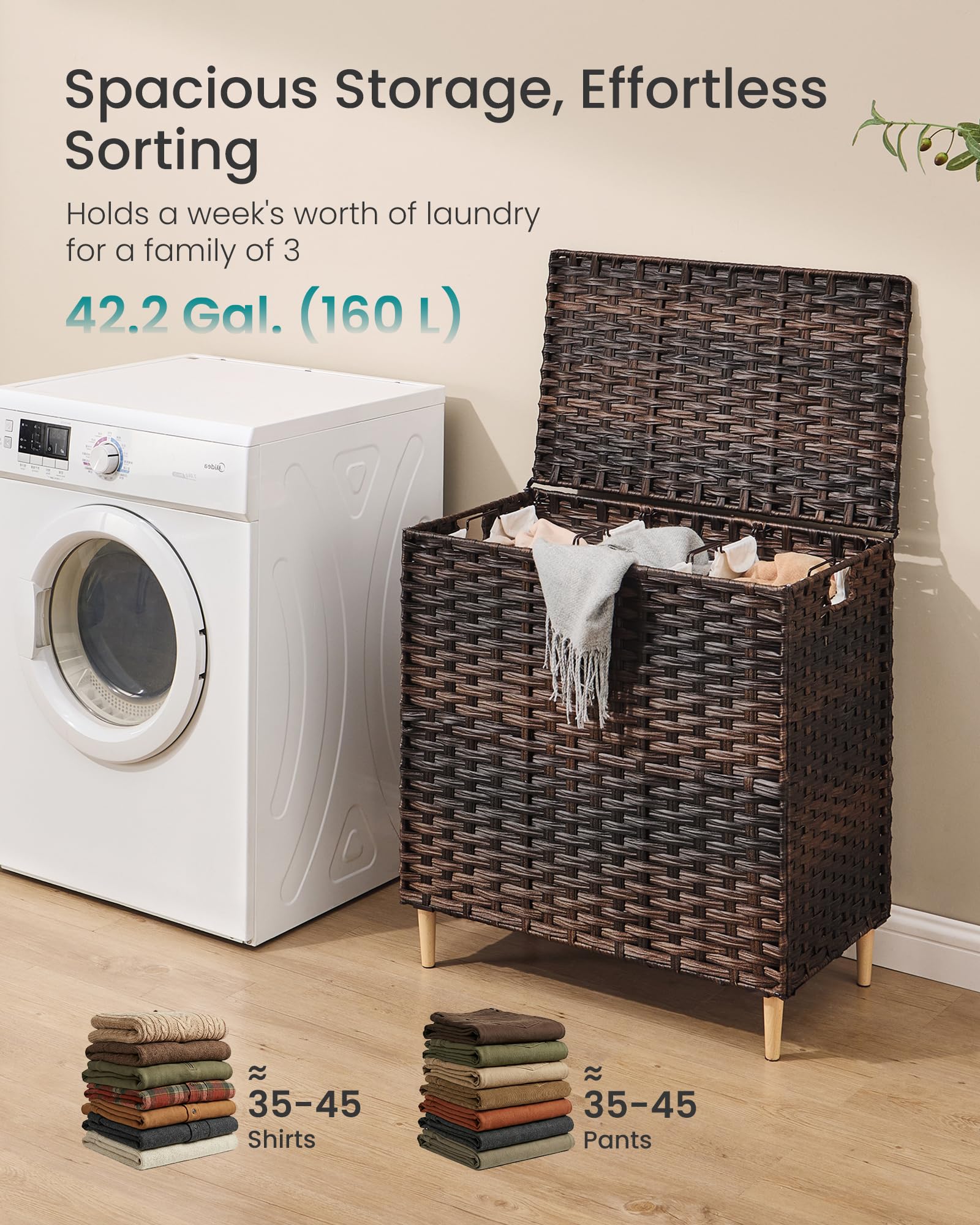 3 Section Laundry Hamper with Lid