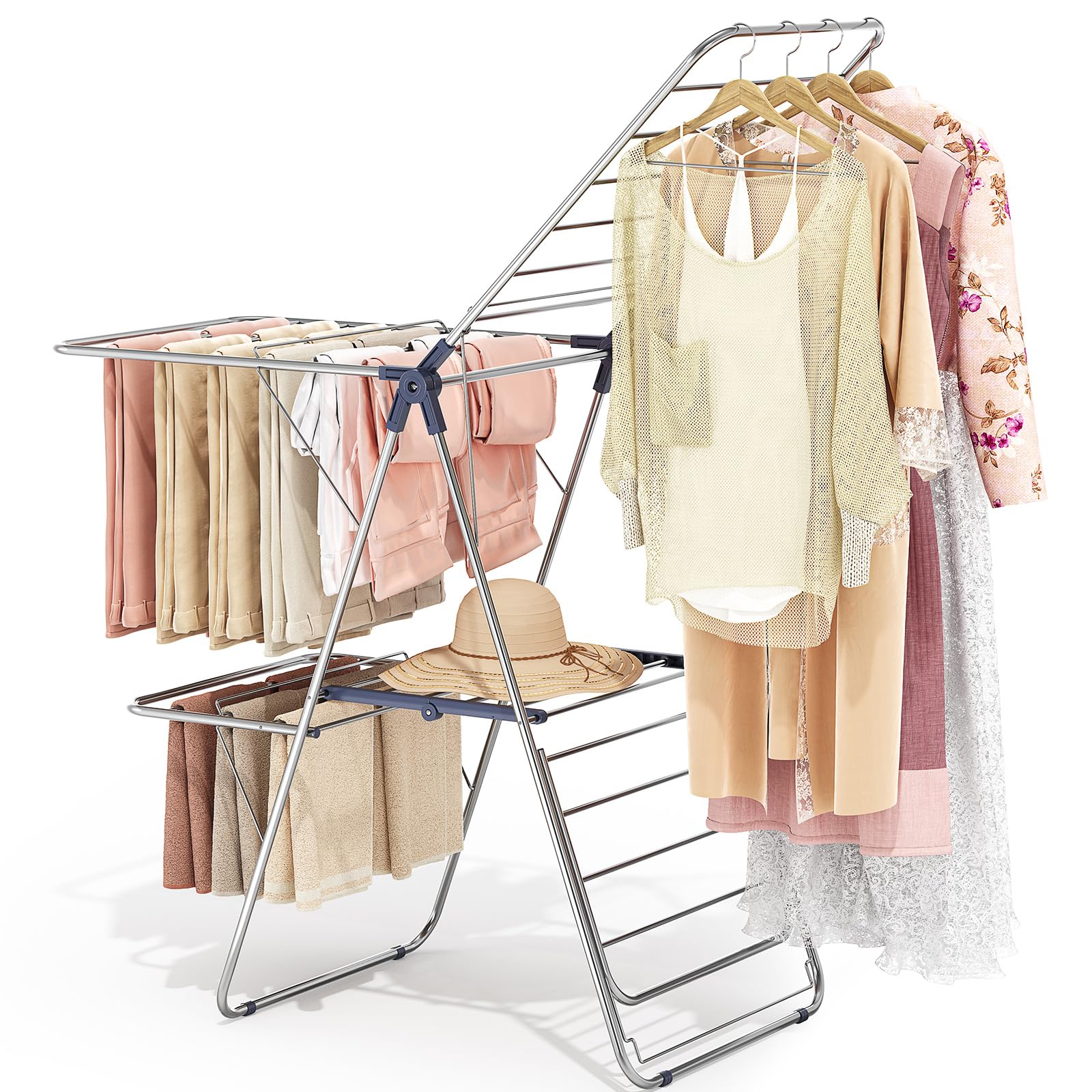 Large Stainless Steel Clothes Drying Rack with 4 Wings