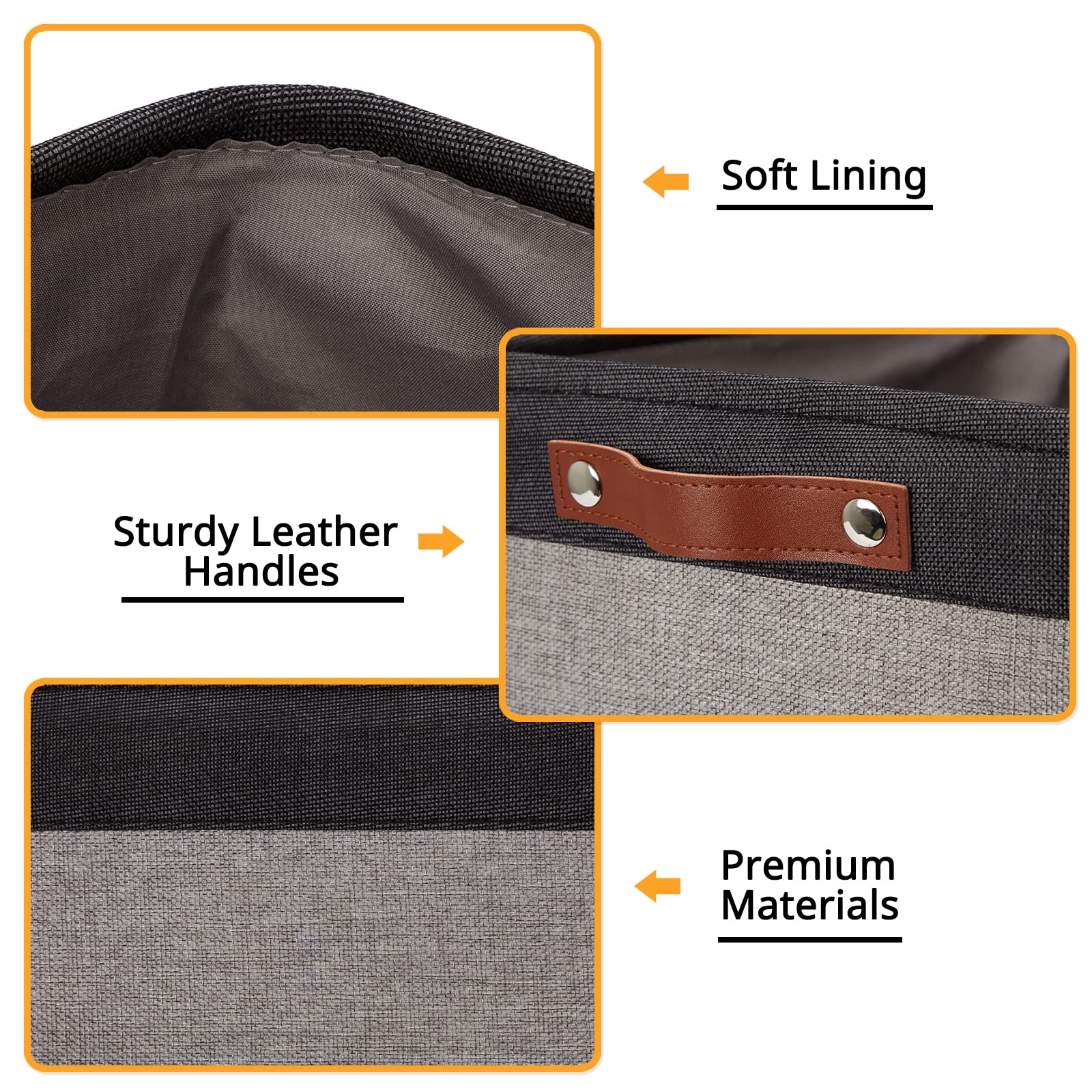 Storage Bins 16"x12"x12" With Leather Handles for Organizing (2 Count)