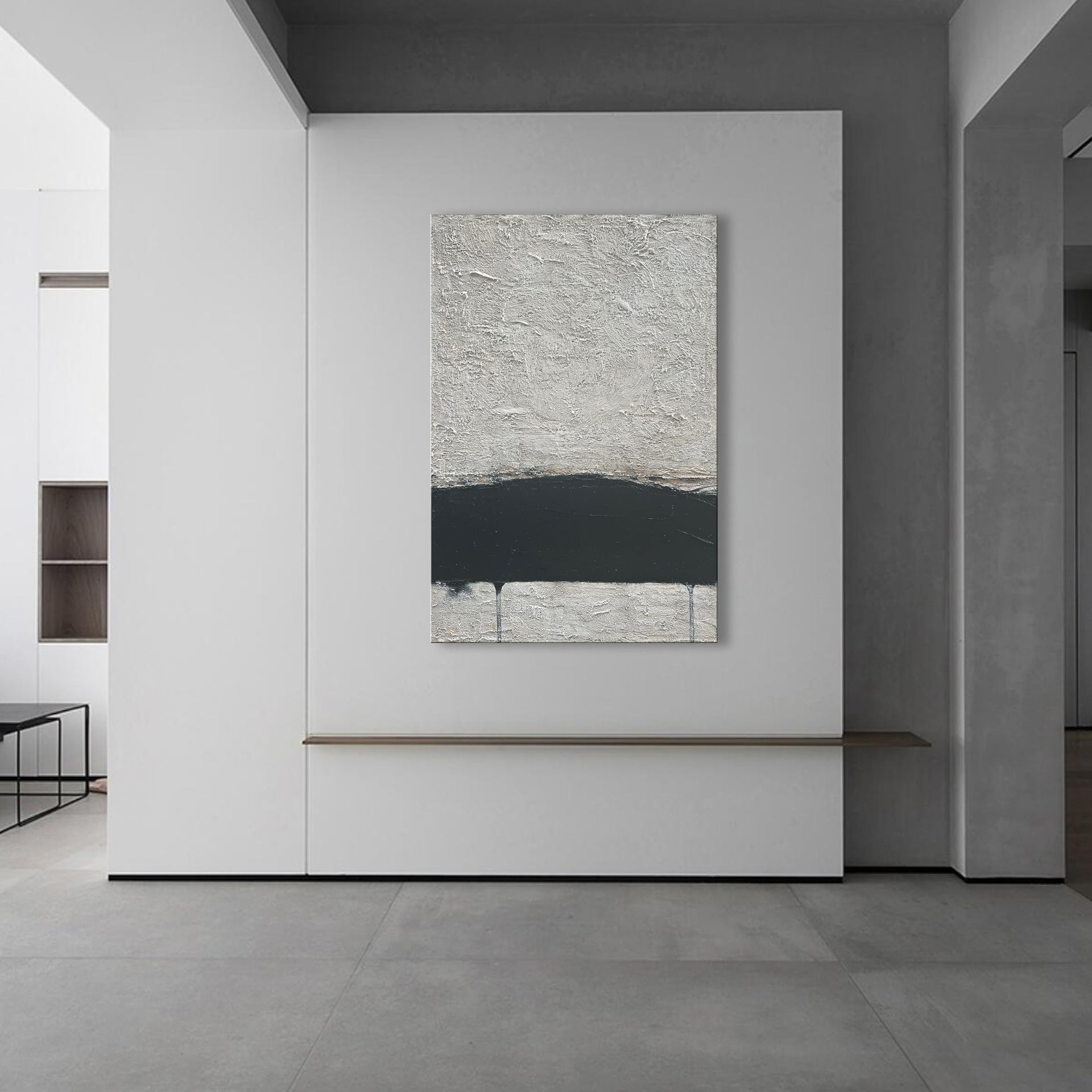 Hand Painted Minimalism Black and Gray Art Oil Painting Canvas Abstract Oil Painting Wall Art 36x24 Inch Home Wall Decoration