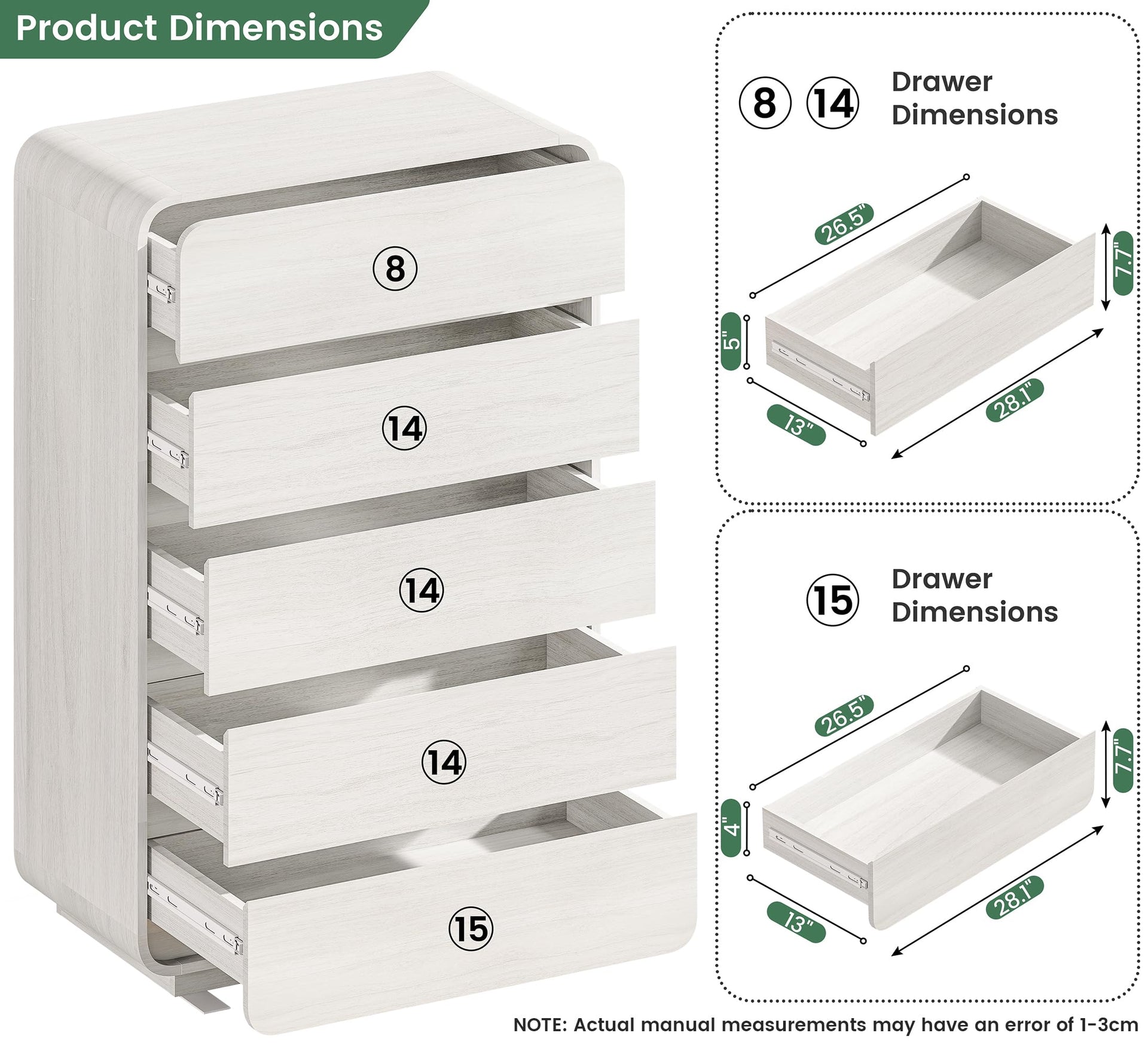 White 5 Drawers Dresser