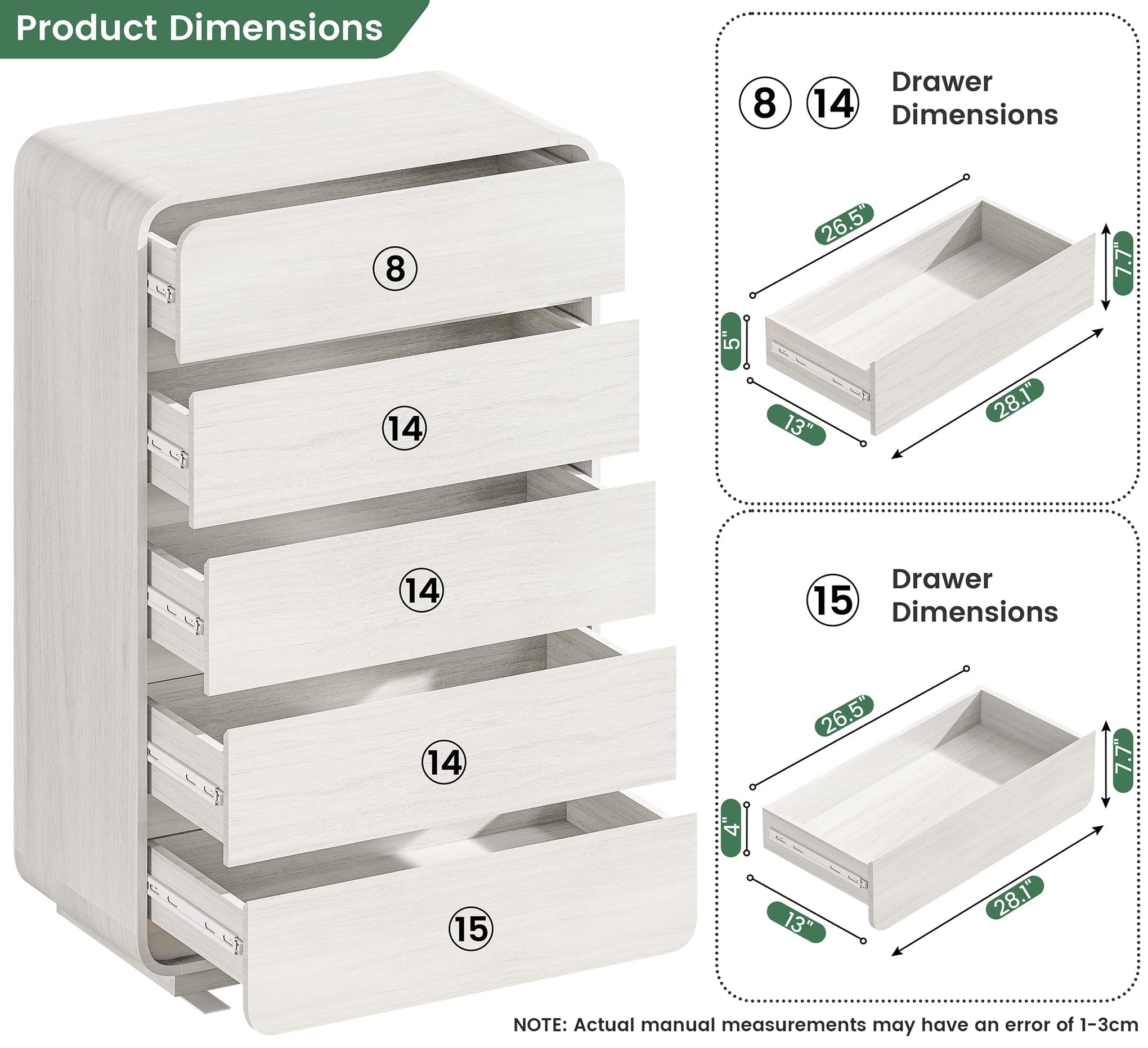 White 5 Drawers Dresser