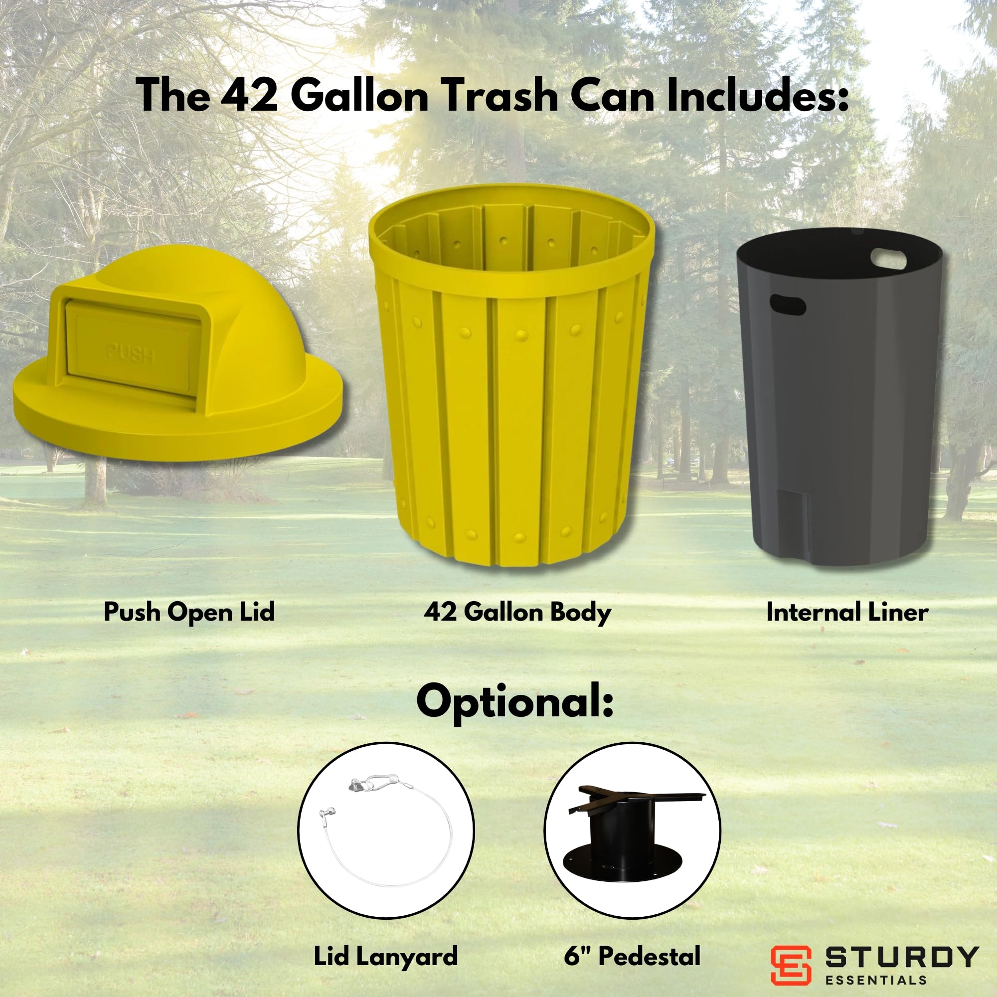 Campus Collection 42 Gallon Plastic Commercial Garbage Can with Push Lid