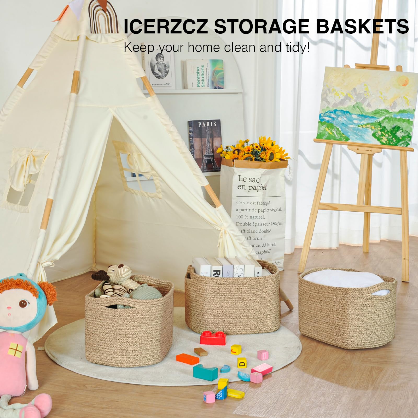Decorative Storage Baskets for Organizing Shelves (3 Count)