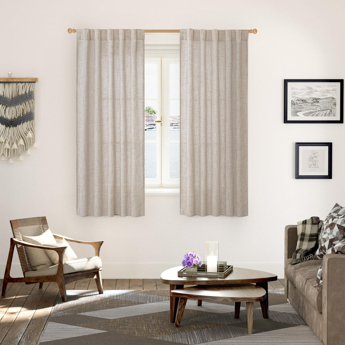 Linen Semi Sheer Curtains 63 Inch Length 2 Panels for Window (2 Count)
