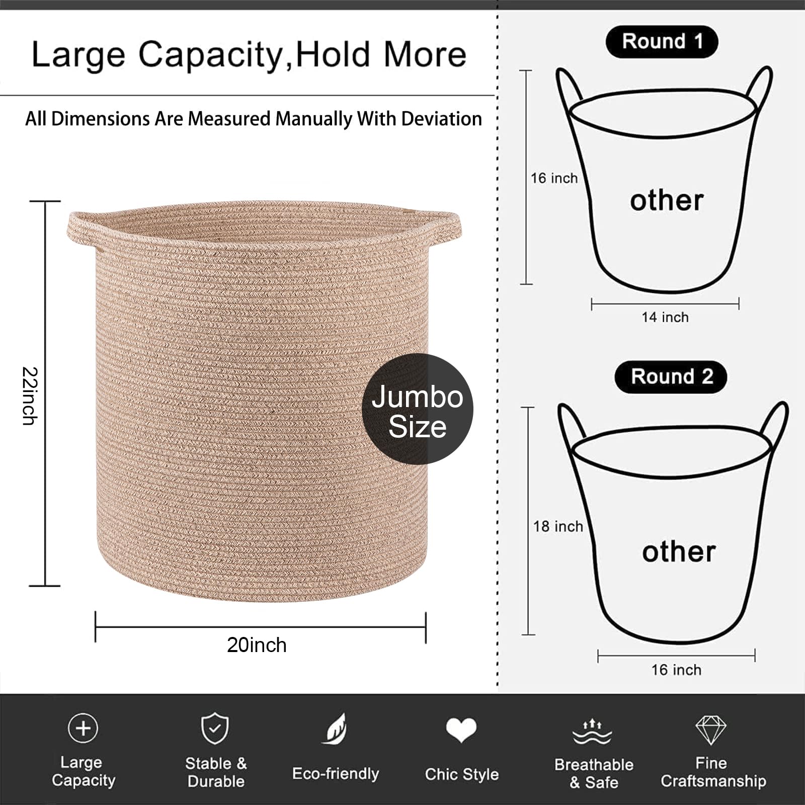 80L Laundry Basket Laundry Hamper Nursery Hamper Brown