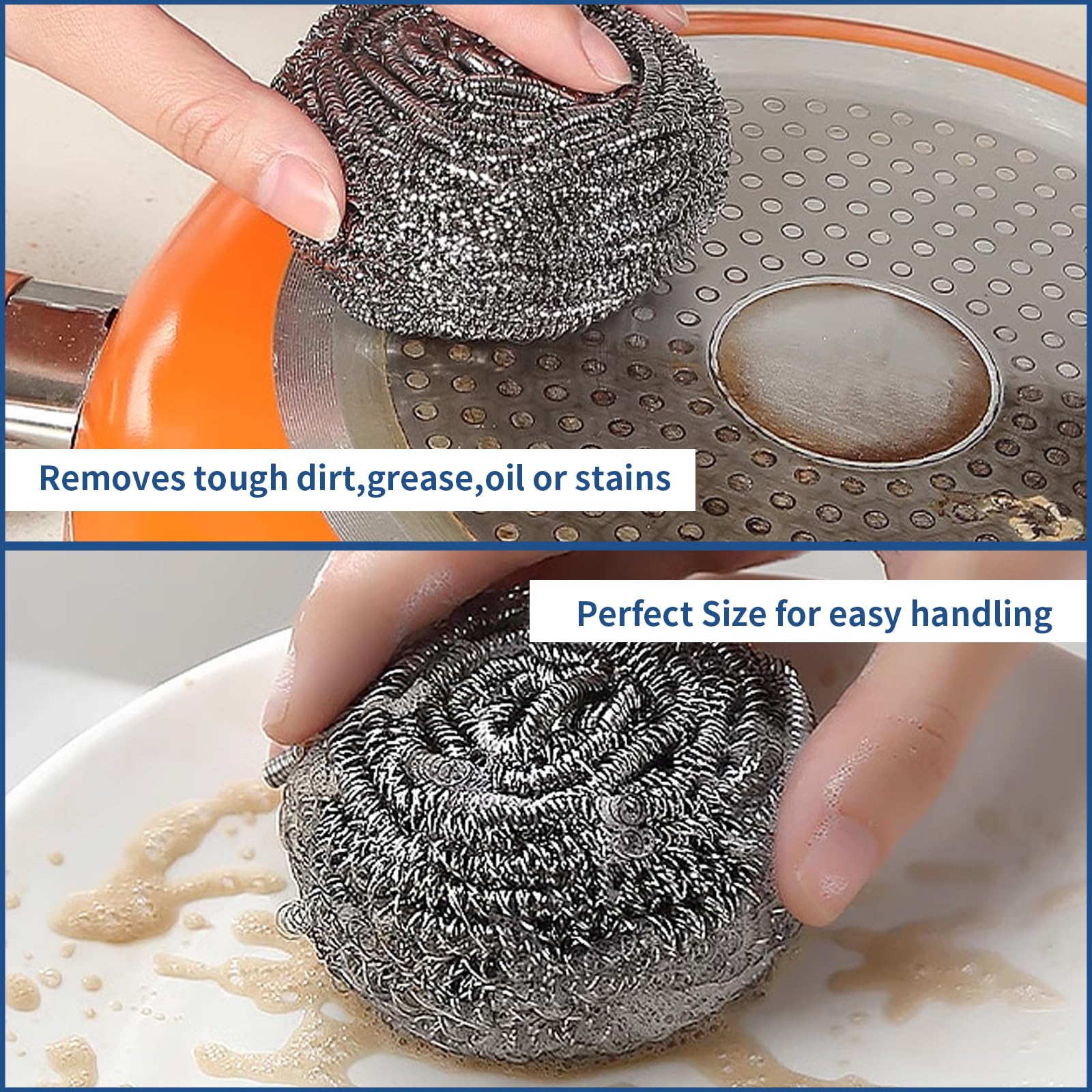 Stainless Steel Scrubber Scrubbing Scouring Pad Sponges Clean Pot Pan and Steel Wool for Kitchen Bathroom (10 Count)