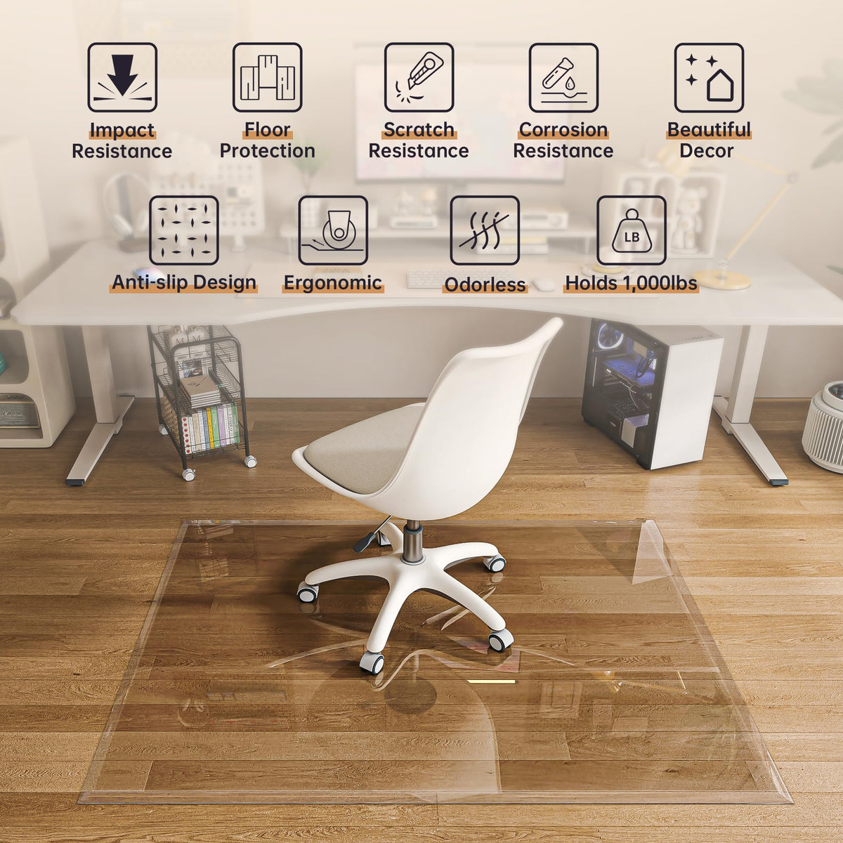 Tempered Glass] 36“ x 36” Beveled Edge Glass Chair Mat with Polished Edge Clear Office Chair Mat