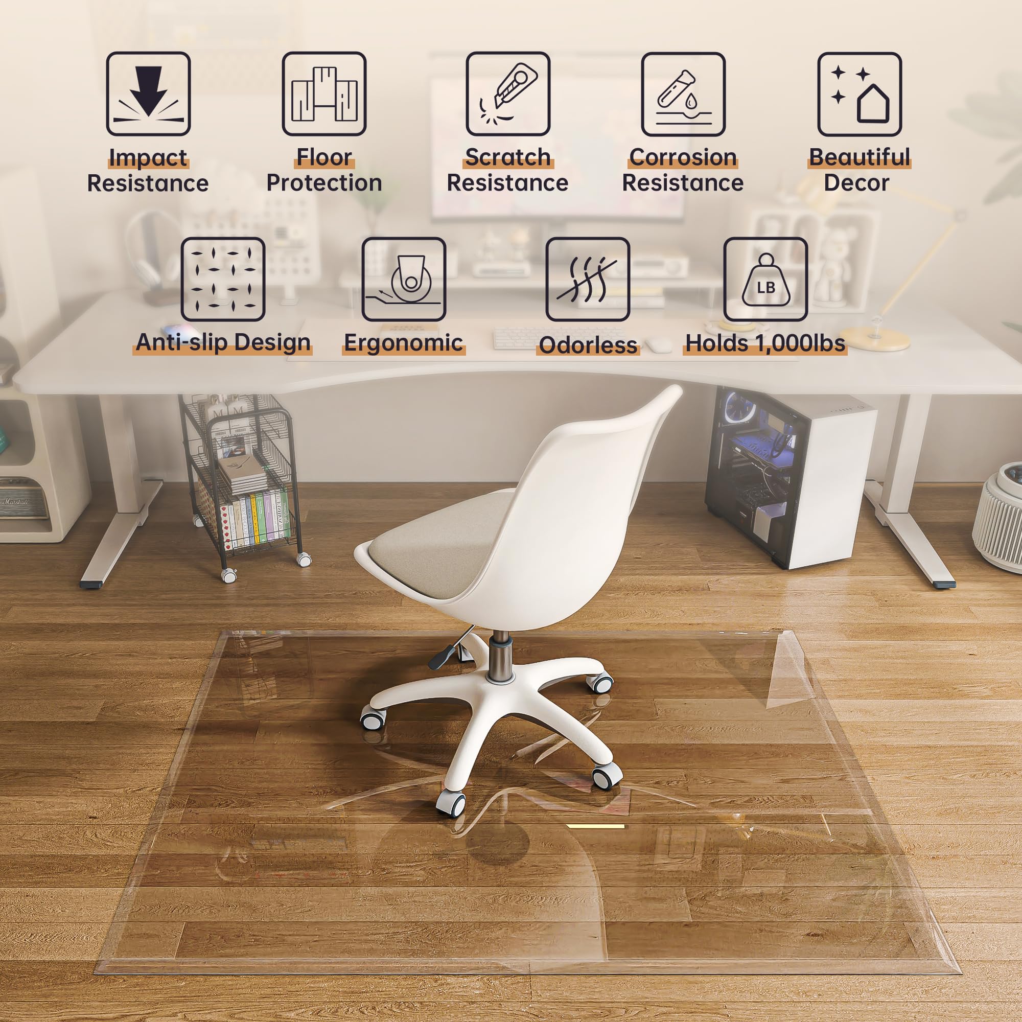 55“x46” Beveled Edge Tempered Glass Chair Mat