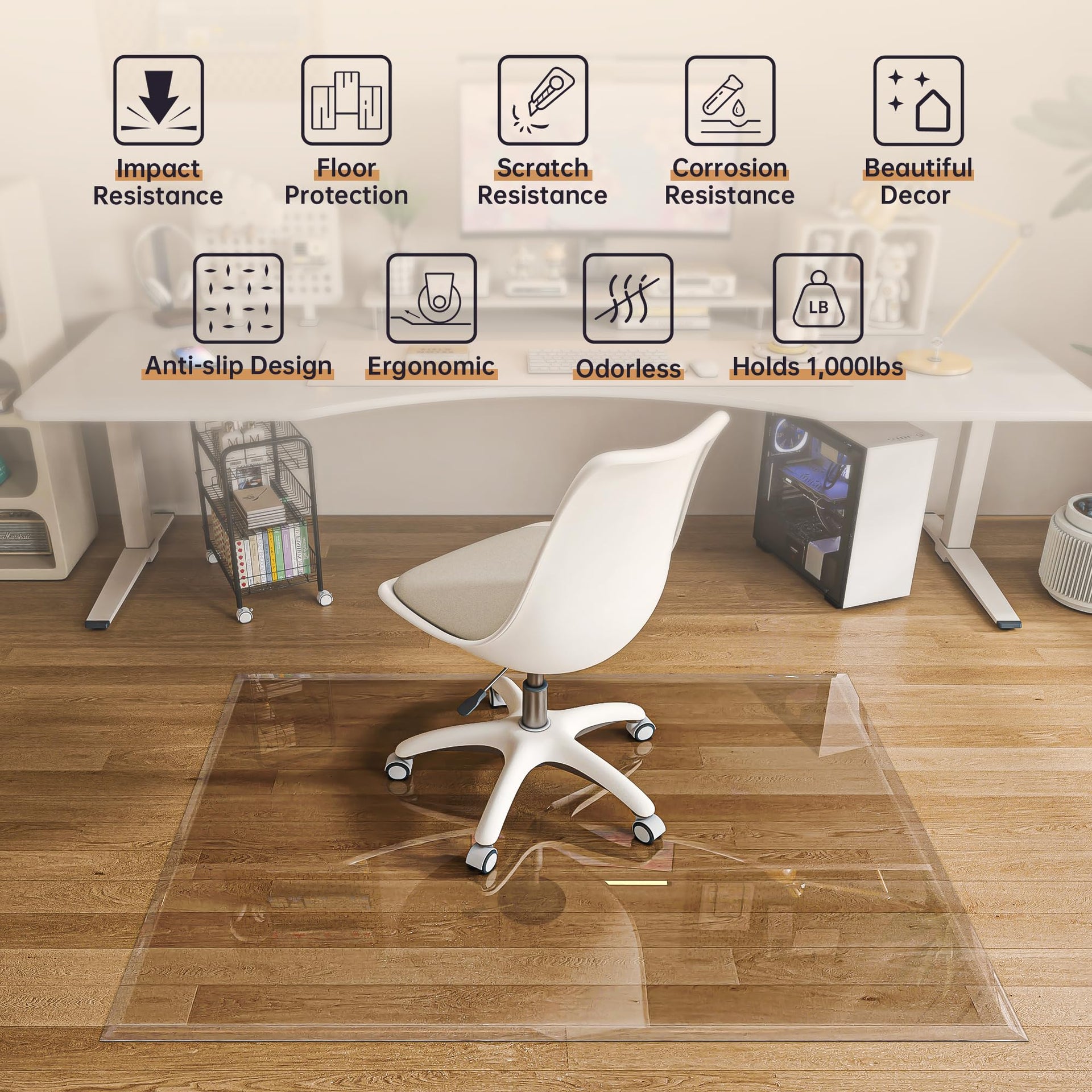 48“x36” Beveled Edge Tempered Glass Chair Mat