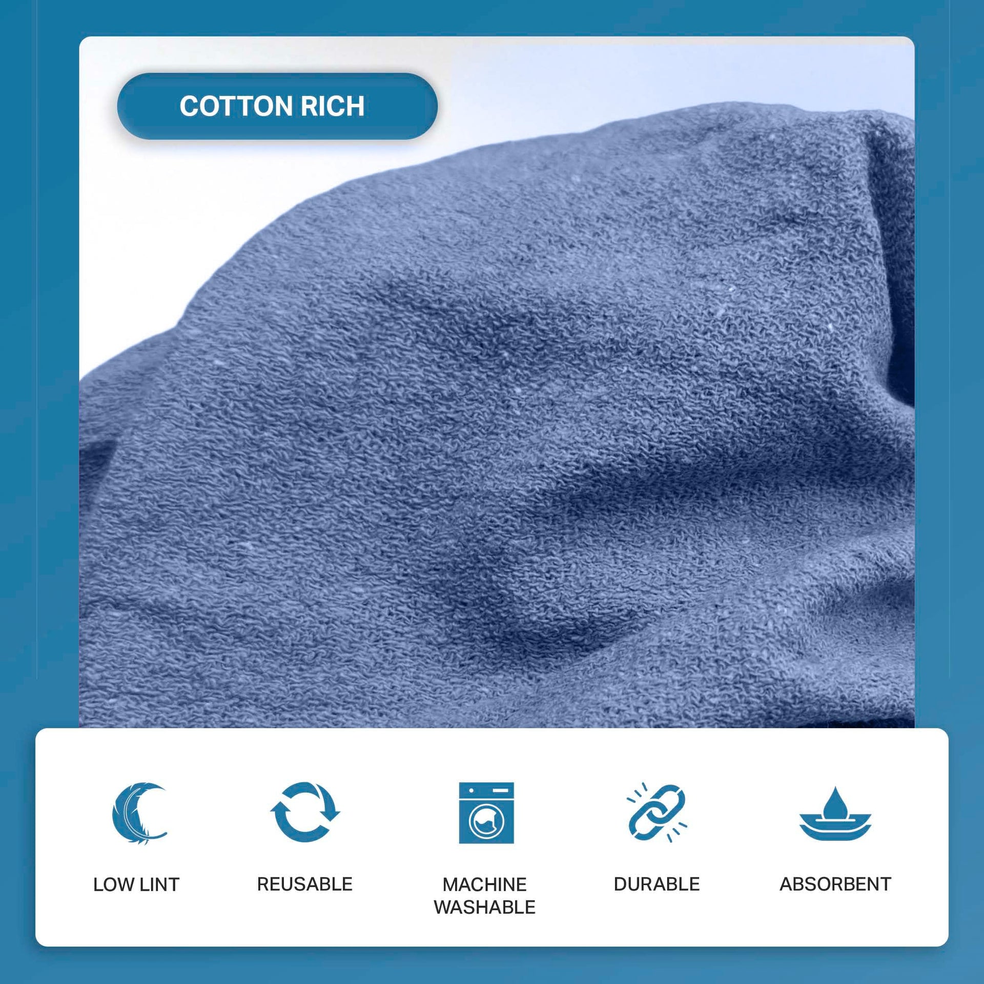 Angel-in-Armor Blue Shop Towels (14”x14”) – 500 Unit Box of Lint-Free Cotton Shop Towel Cleaning Rags – Durable Shop Rags for Auto, Garage, Industrial, and Commercial Use (500 Count)