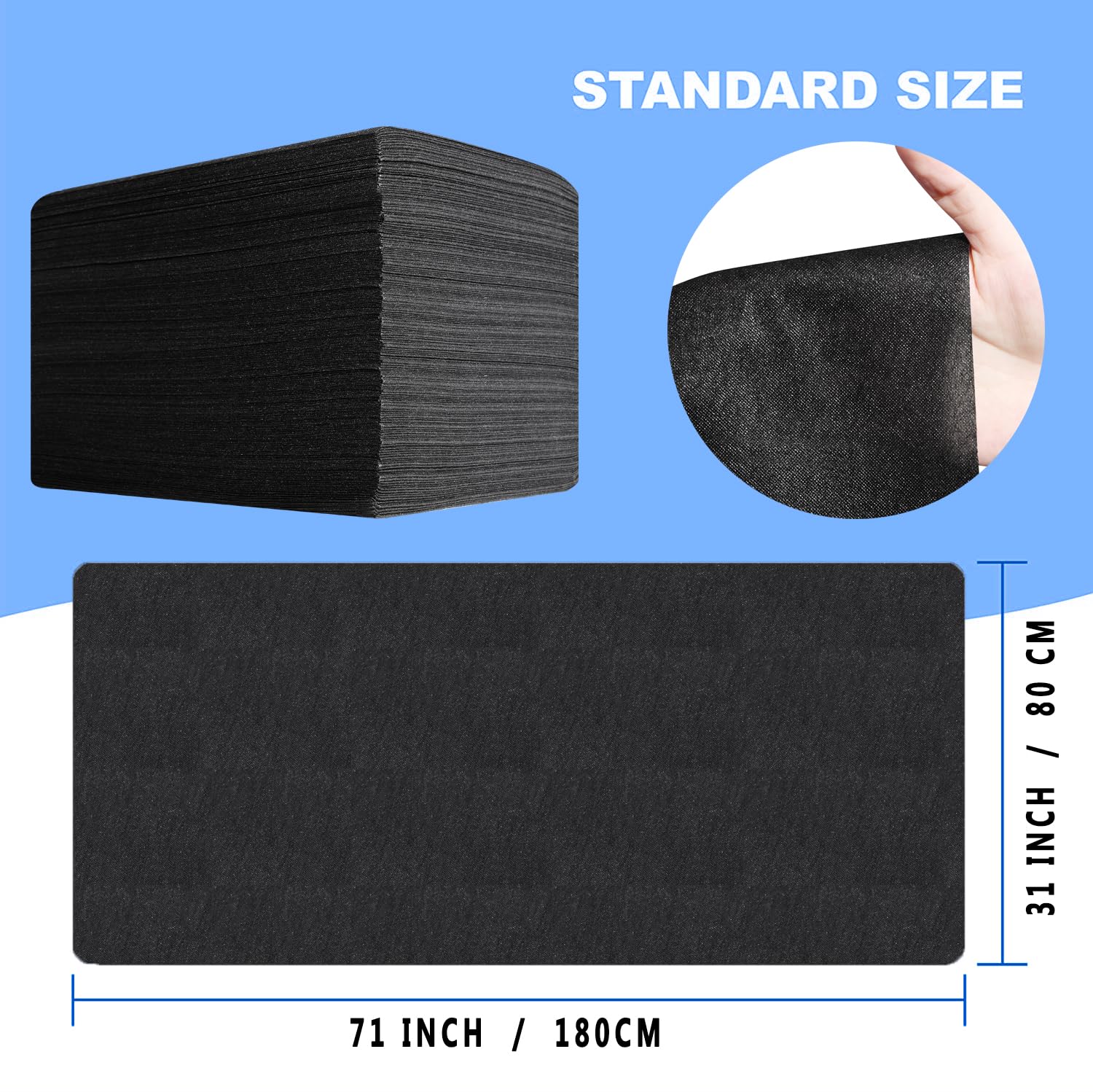 Disposable Bed Sheets 100 Pcs 31" x 71" Massage Table Sheets Non Woven Fabric SPA Bed Cover Breathable for Massage Beauty Tattoos（Black） (100 Count)
