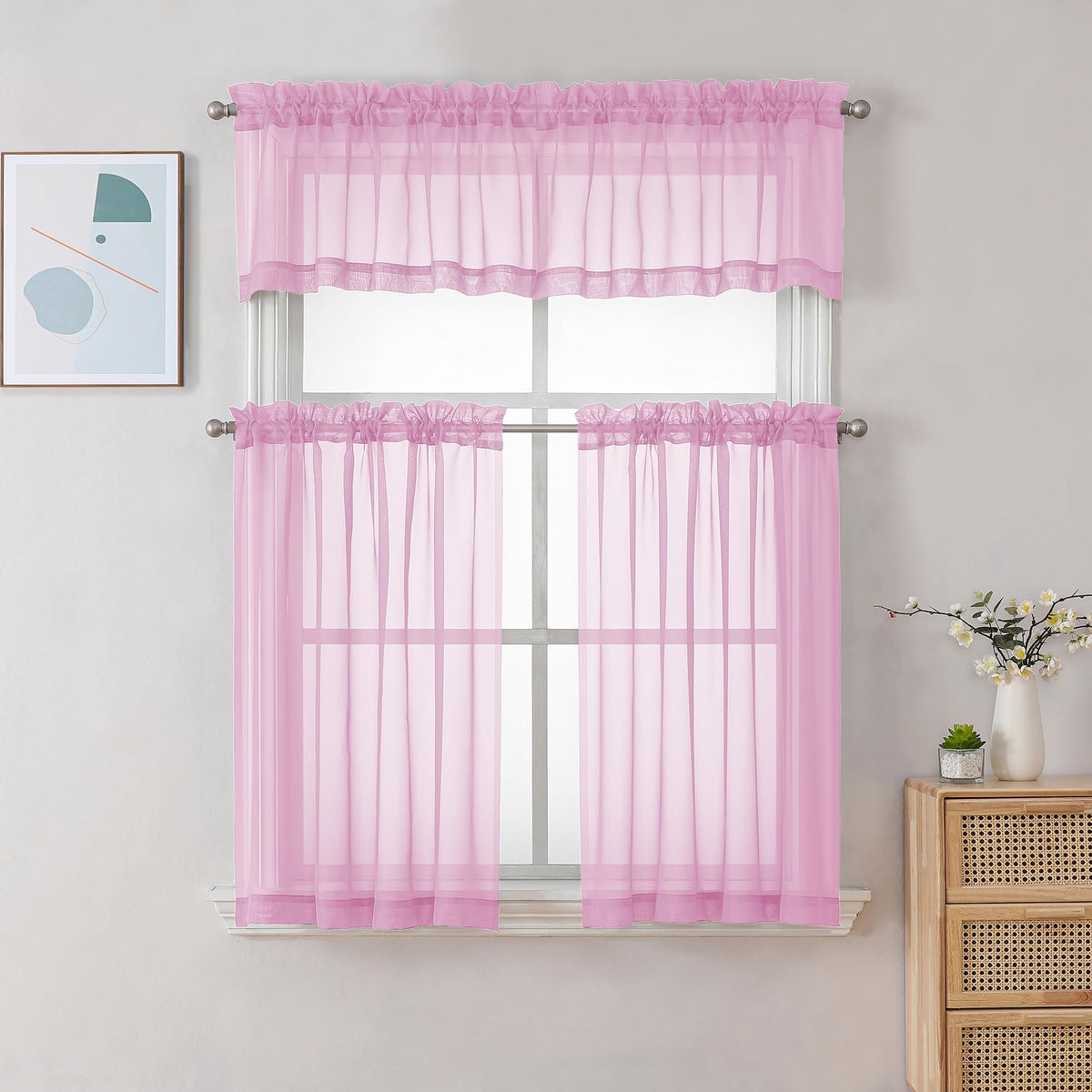 Pink Sheer Curtains 30 inch Length 2 Panels (2 Count)