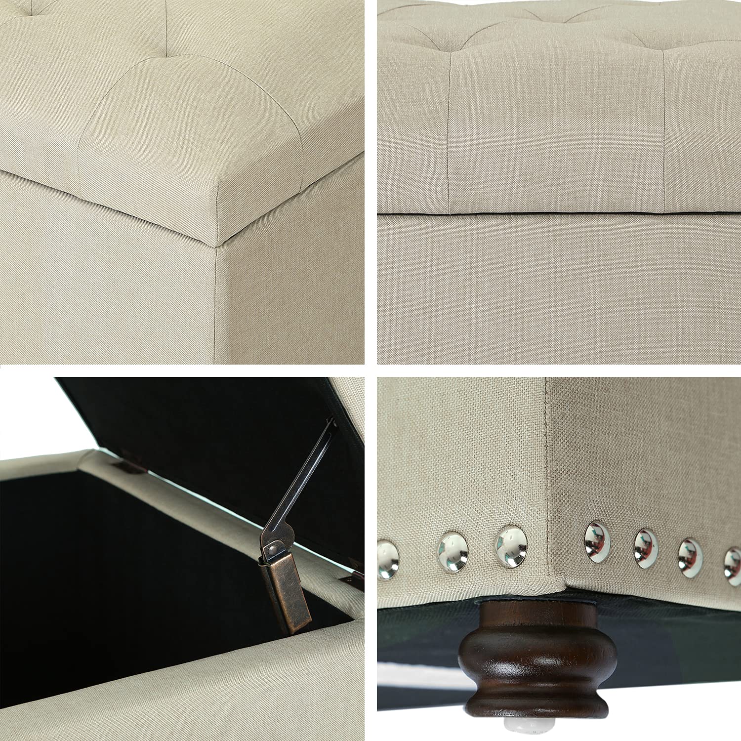Storage Ottoman Bench Rectangular Fabric Organization Tufted Footrest for Living Room Bedroom
